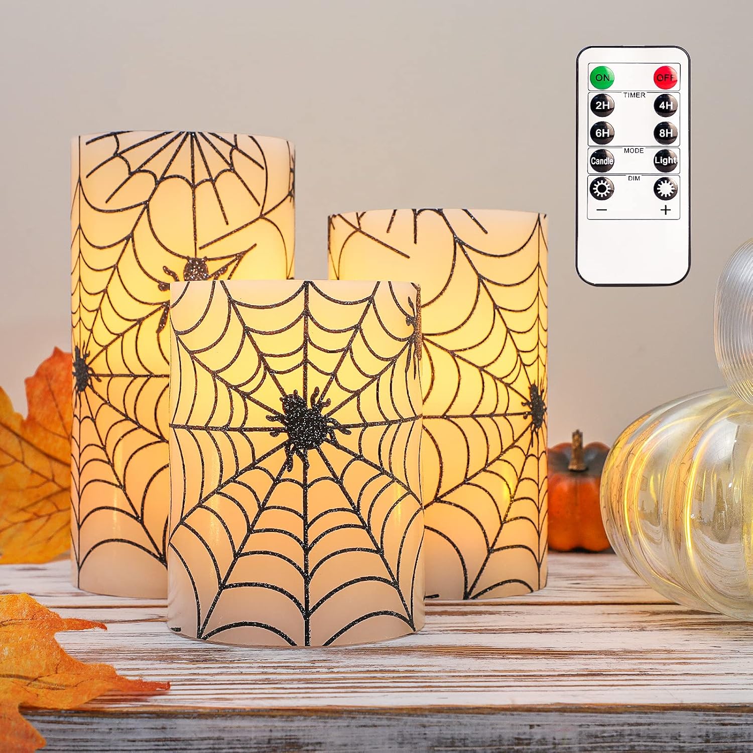 Velas sin llama para decoración de Halloween, velas LED parpadeantes que funcionan con pilas con control remoto y temporizador, juego de 3, velas de