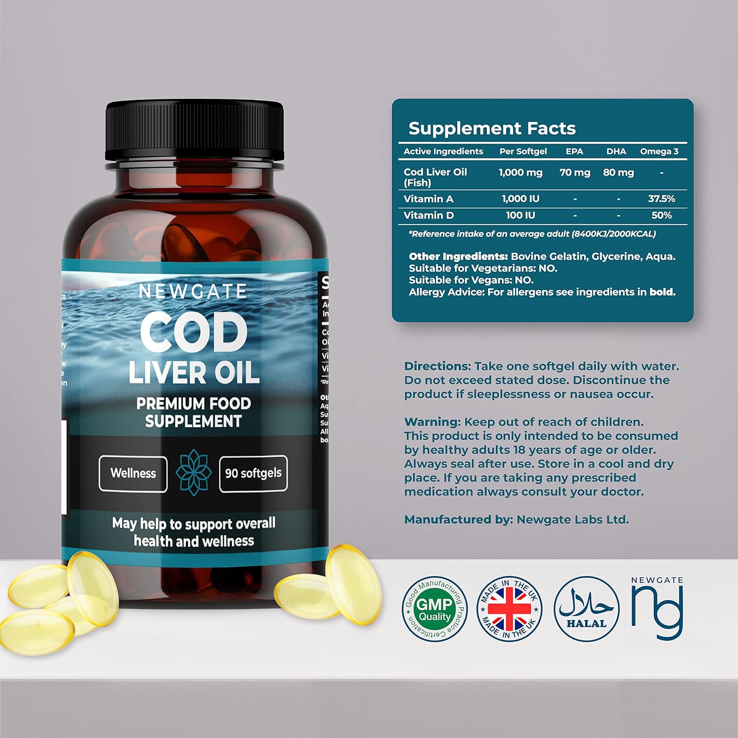 Aceite de hígado de bacalao 90 cápsulas blandas de 1000 mg  Suplemento nutricional de alta resistencia para hombres y mujeres  Vitamina A 1000iu –