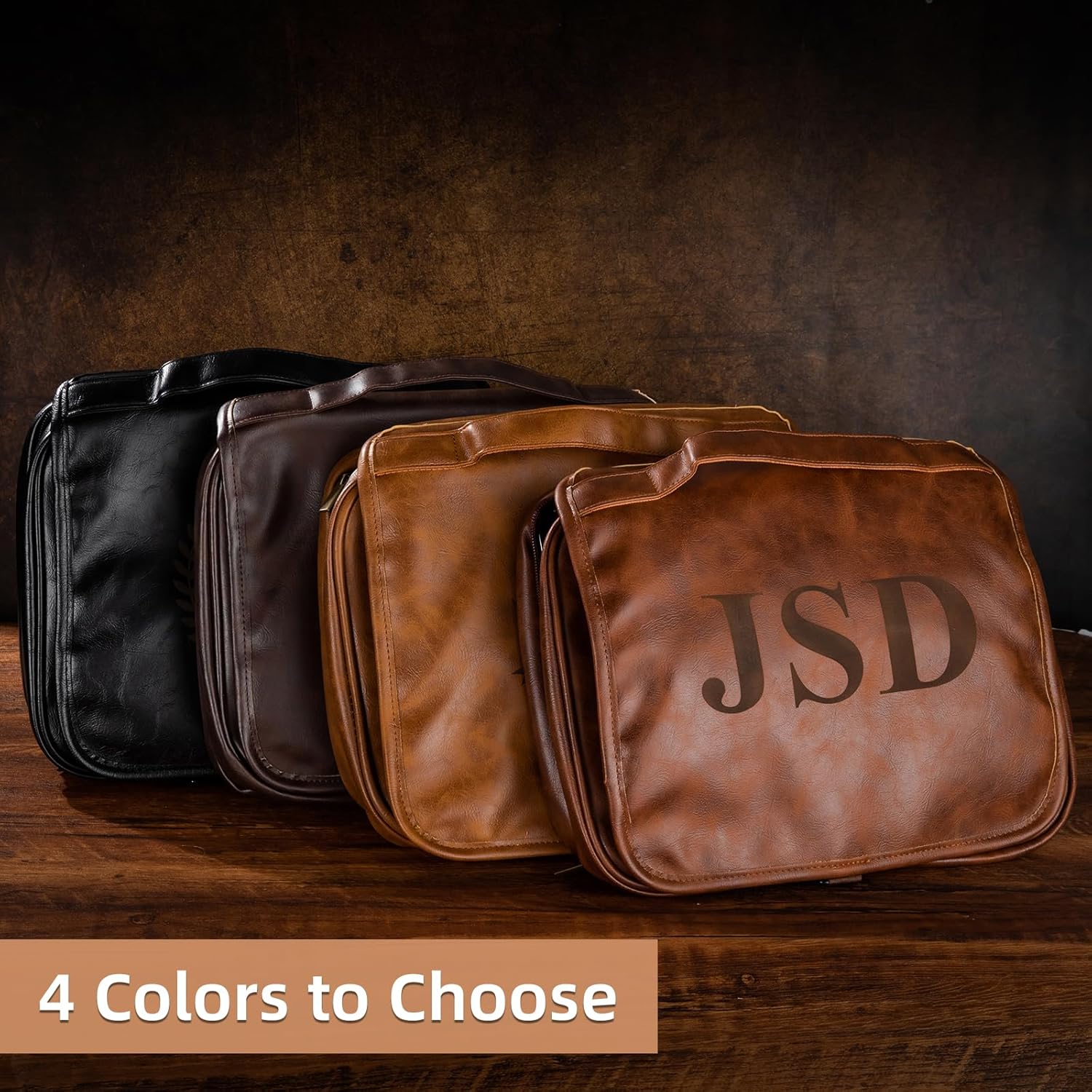 3-in-1 Large Personalized PU Leather Toiletry Bag For Men, Custom Groomsmen Gifts Hanging Travel Organizer Bag, Laser Engraved Name Monogram Shaving