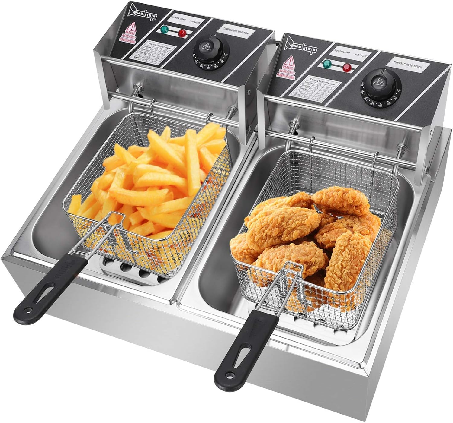 Freidora comercial sin humo Freidora visible, Freidora rápida de acero inoxidable, freidora rápida simpledoble, 2500W5000W 6L12L Doble-110V