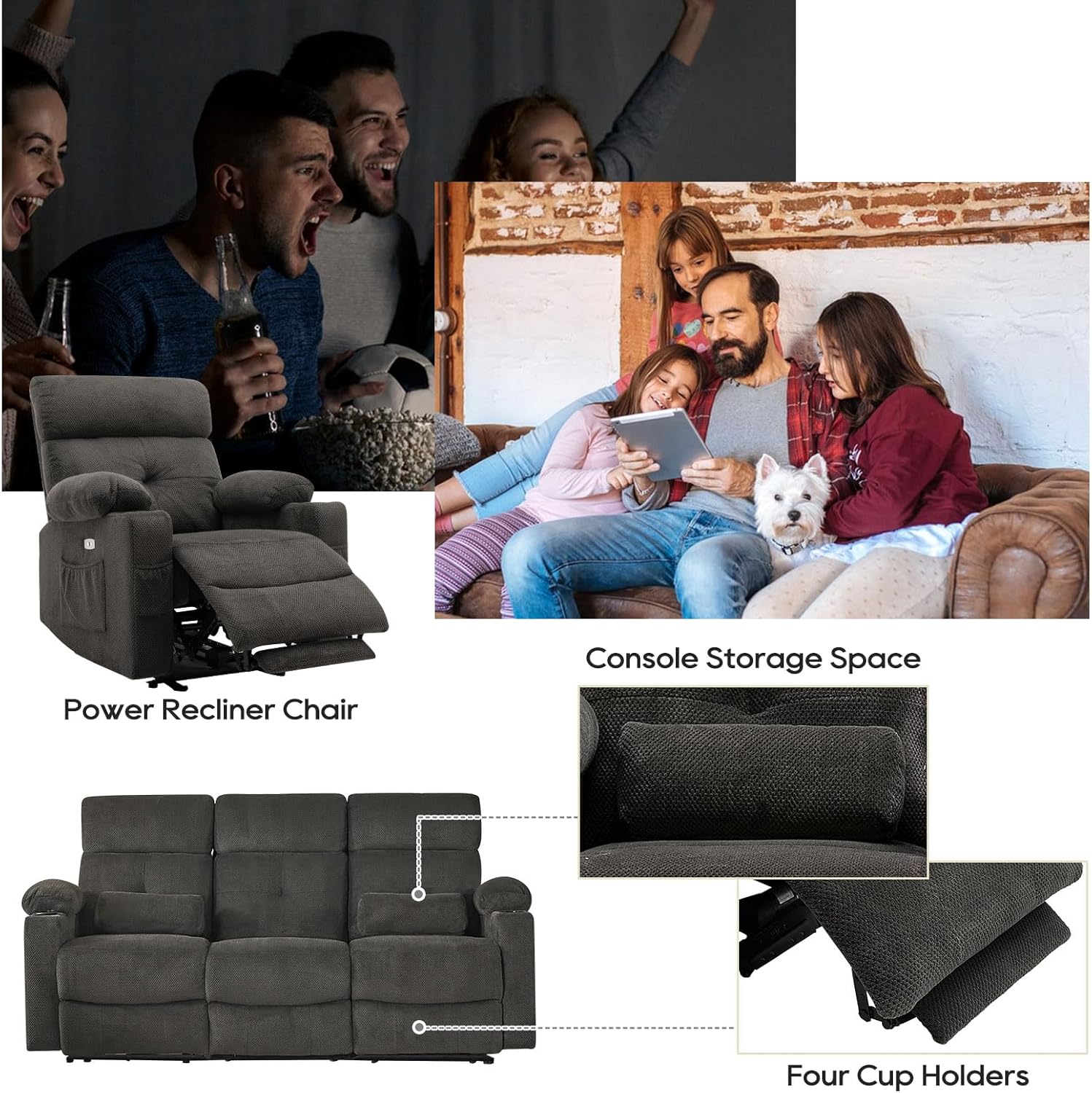 Consofa Juego de sofá reclinable para sala de estar, juego de sofá reclinable de 2 piezas, sofá reclinable eléctrico y reclinable, sofá reclinable,