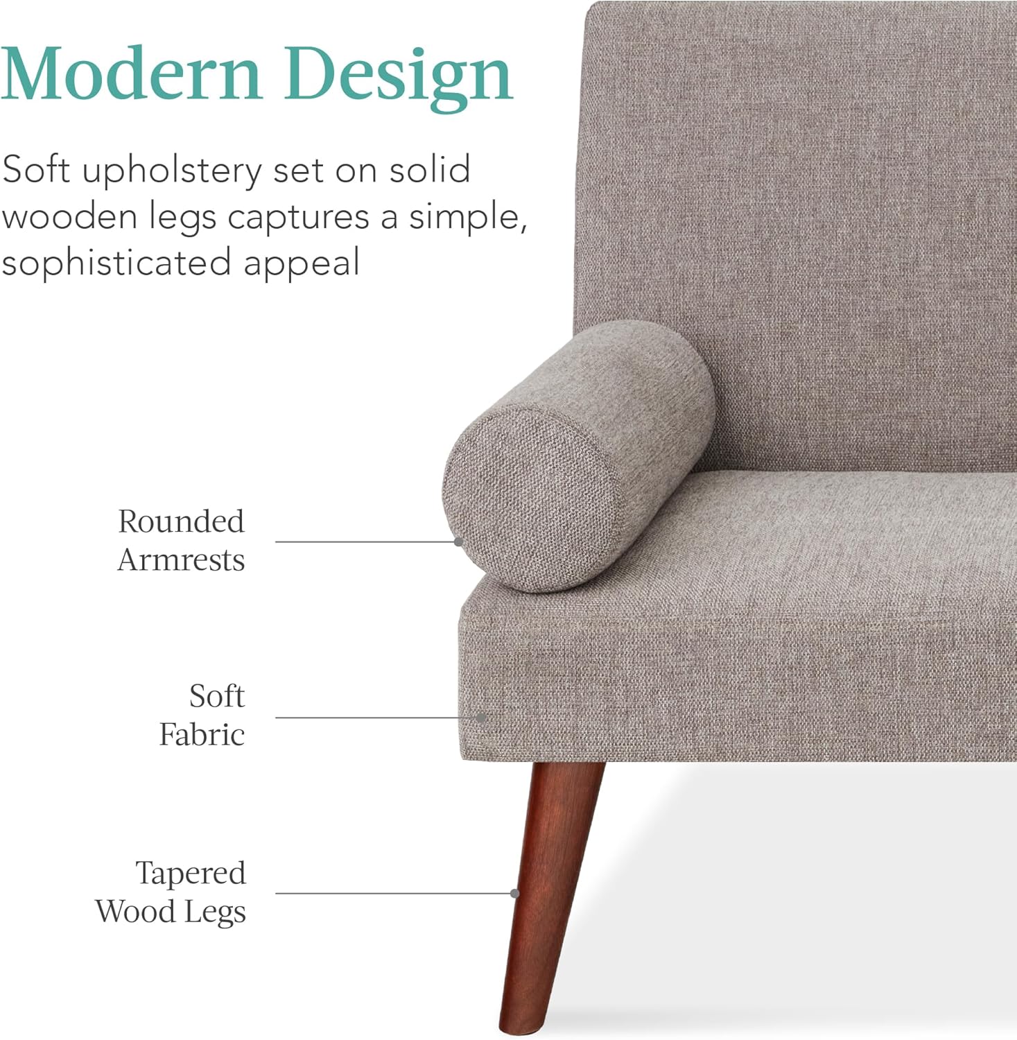 Best Choice Products Mid-Century – Futón tapizado moderno, sofá cama plegable convertible, sofá pequeño con reposabrazos redondeados, 2 portavasos,