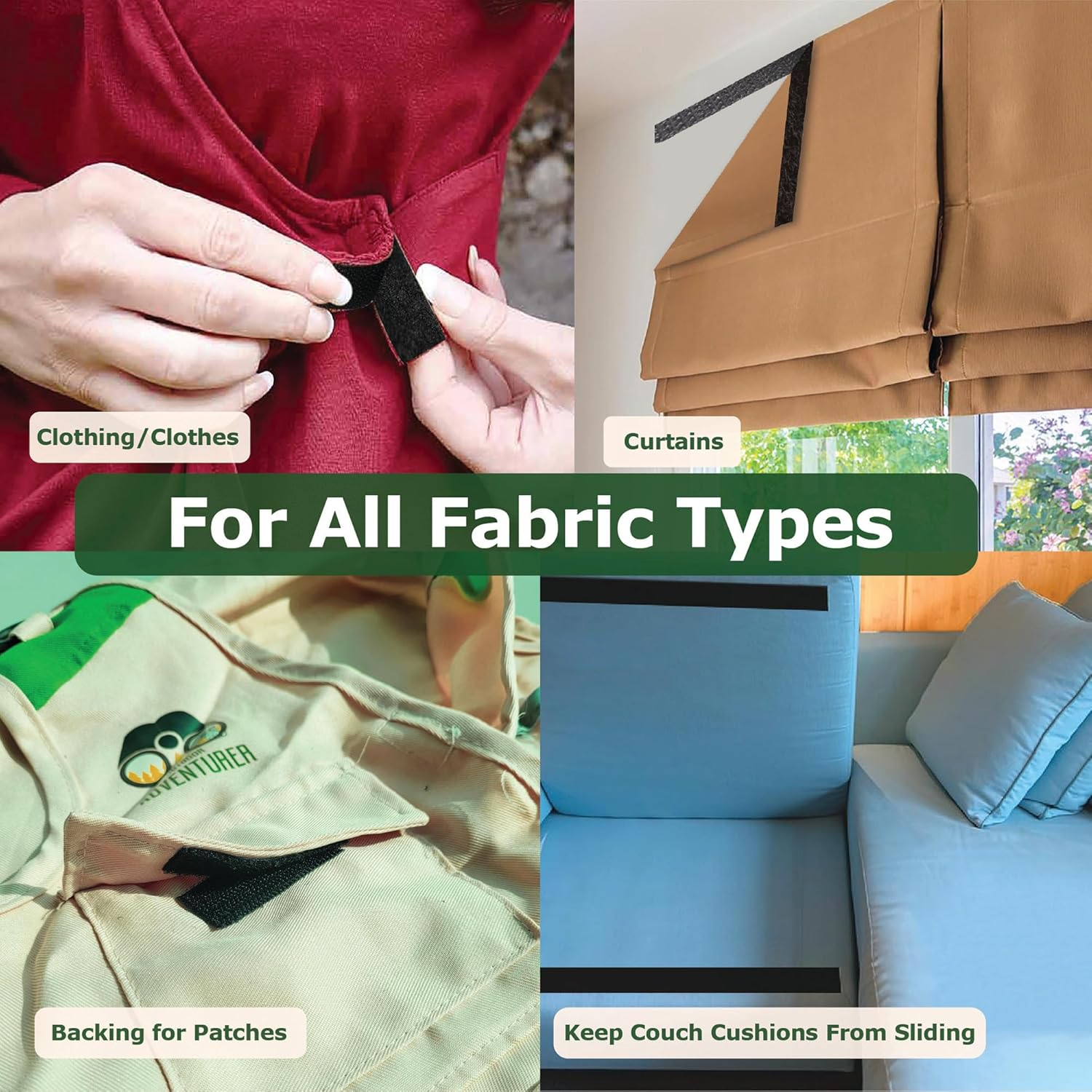 (1 x 4 pulgadas, 16 juegos) Tiras adhesivas para tela, ropa, ropa, ropa, sin coser para ropa, tiras finas de cinta de velcro con adhesivo para tela,
