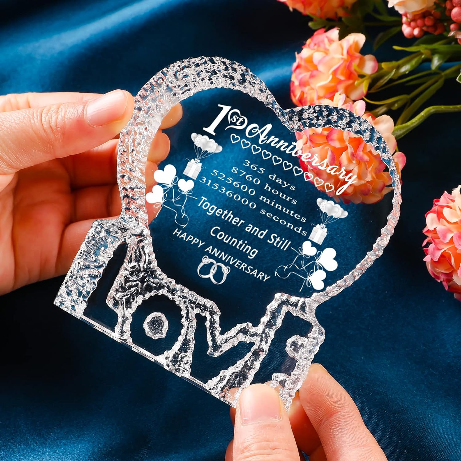 Un regalo de cristal para el primer año de aniversario de boda, recuerdo de matrimonio para pareja, él, su esposo, esposa
