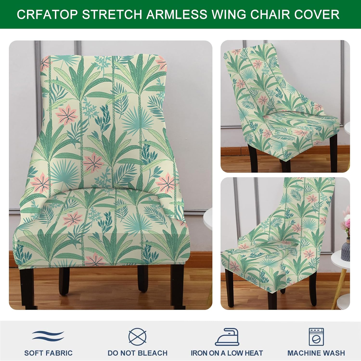 CRFATOP Funda elástica para silla lateral con respaldo de ala, funda estampada para silla de acento lavable, funda reutilizable para silla de