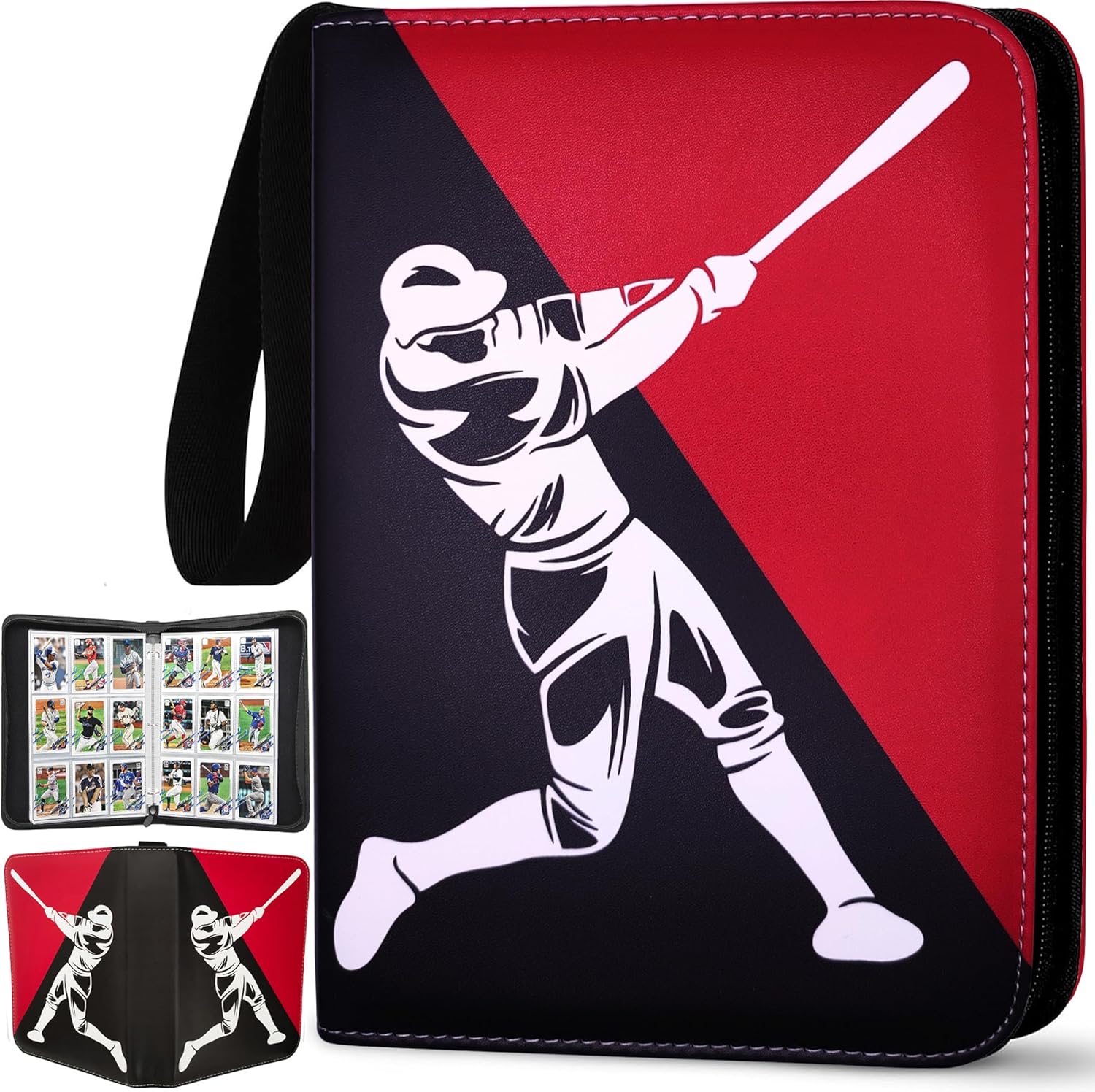 Carpeta para tarjetas de béisbol, 900 bolsillos, 50 mangas, carpeta de béisbol grande, 3 anillos con cremallera, soporte para tarjetas
