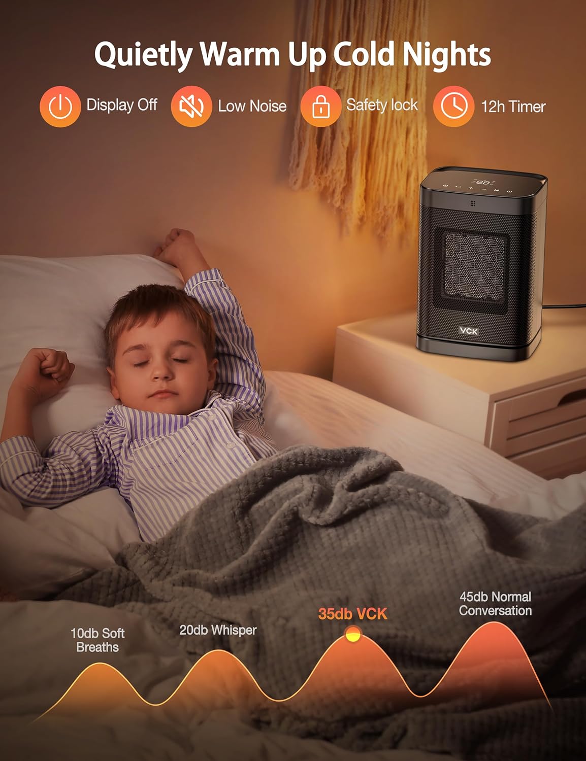 Calentadores de espacio para uso en interiores, calentador portátil VCK con oscilación de 80, calentador eléctrico PTC de 1500 W con termostato,