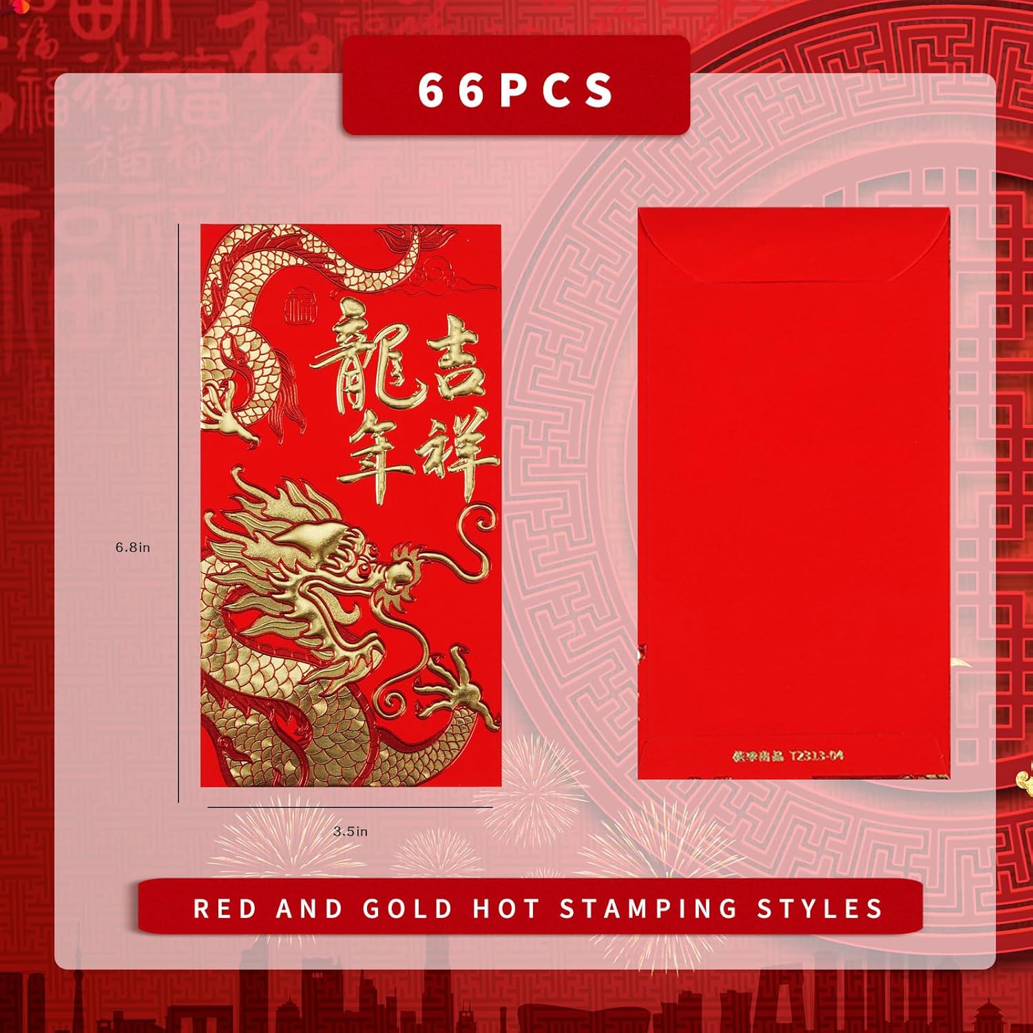 Sobres rojos chinos 2024 Año del Dragón, paquete rojo para festival de primavera, paquetes de dinero de la suerte para sobres de dinero de la