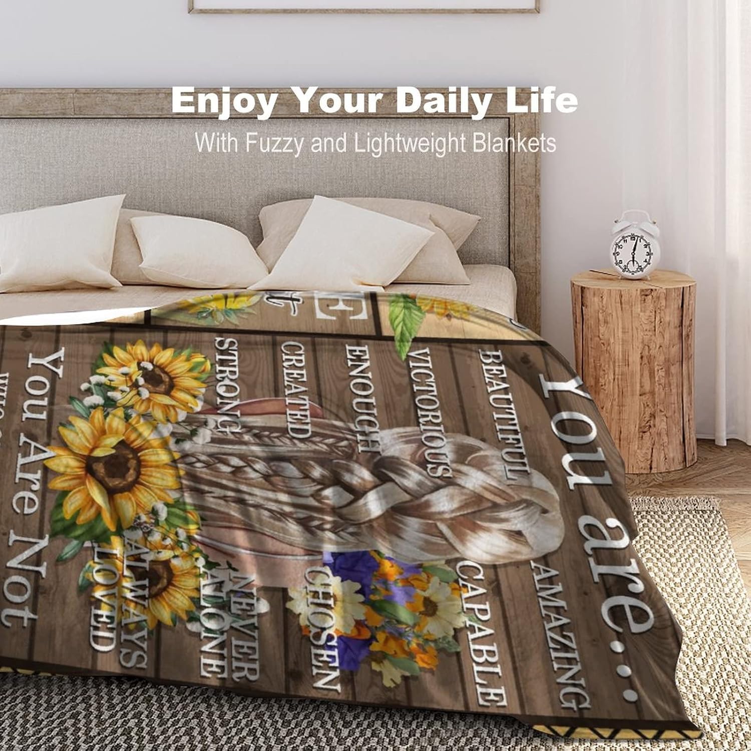 Manta de girasol con texto en inglés “God Says You are”, para mujeres, niños y niñas, regalo de franela suave y ligera, para sofá, decorativa, 50 x