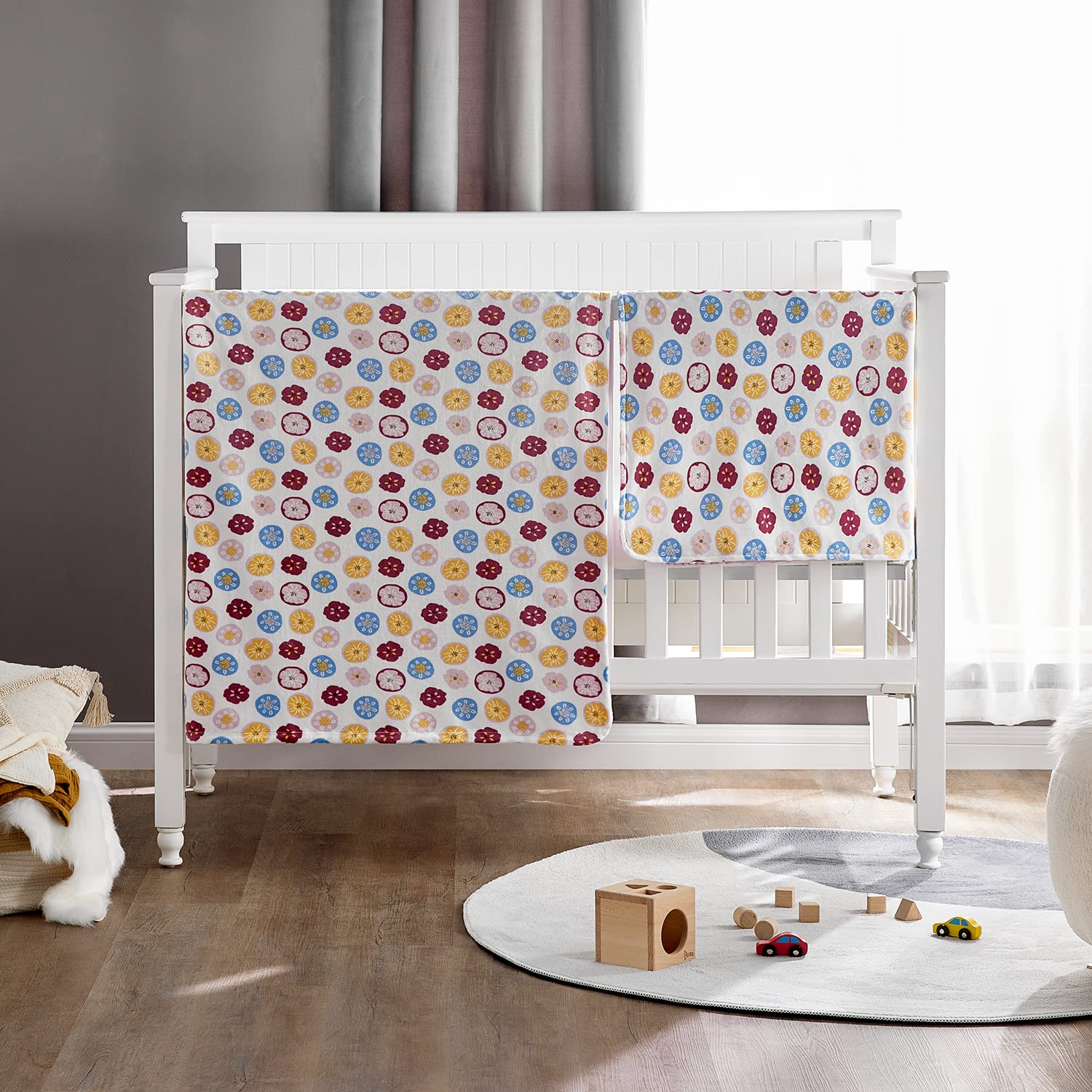 DaysU Minky – Manta de bebé de microforro polar suave y sedosa con respaldo de puntos, manta impresa de animales para niños y niñas, flor, rosa, 30
