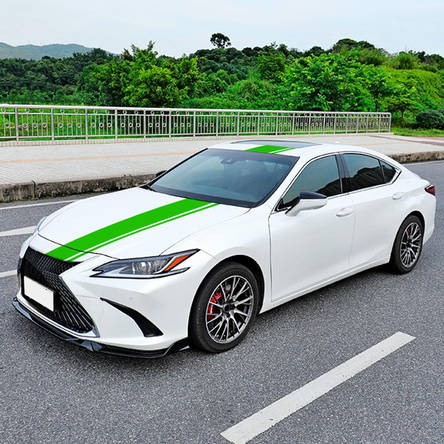 3 calcomanías de vinilo con diseño de rayas modificadas para el techo del capó del automóvil, accesorios de decoración para vehículos, color verde