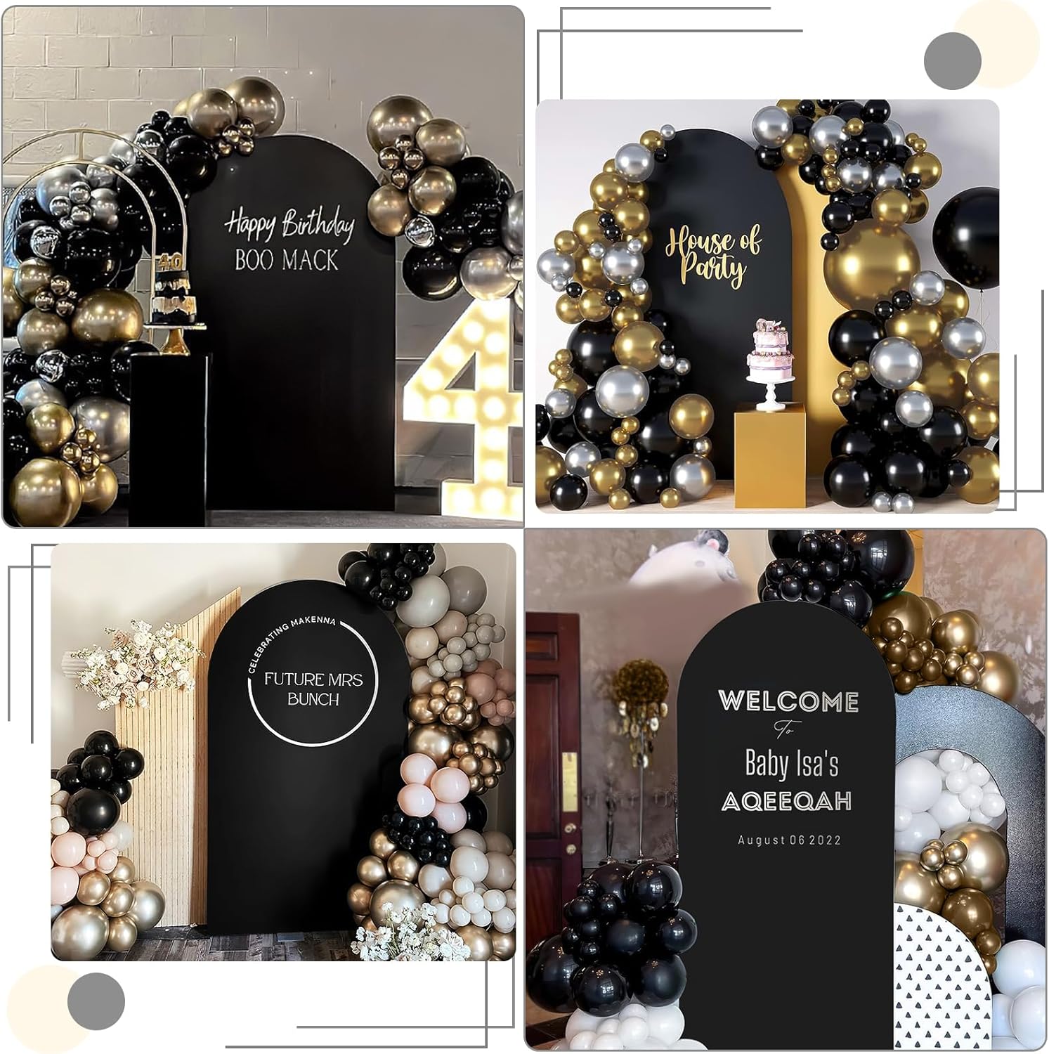Cubierta de arco de boda de 6 pies, cubierta de fondo de arco de elastano negro para decoración de fiesta de boda (negro, 6 x 2.6 pies)