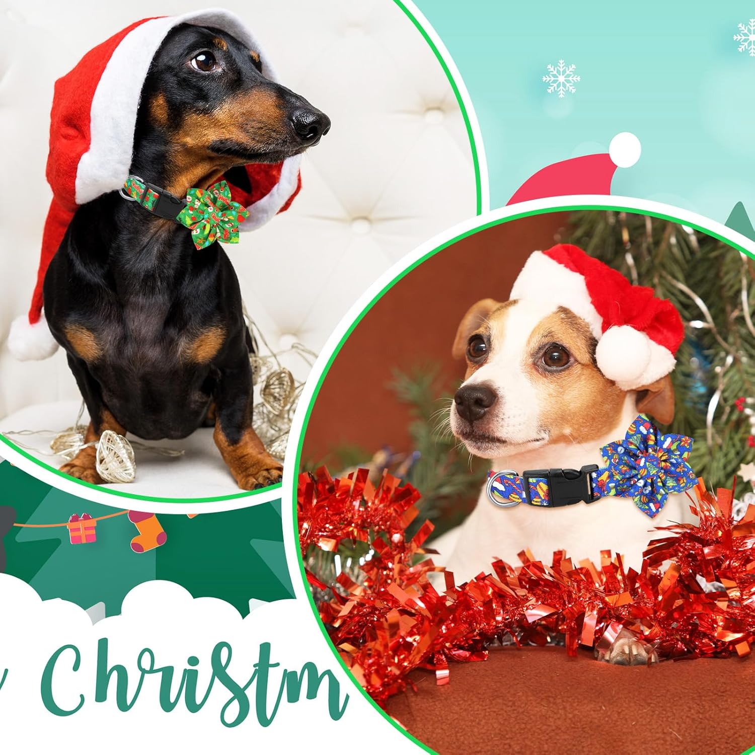 6 collares de Navidad para perro con flor, collar de Navidad para perro con hebilla de plástico floral extraíble, collares de Navidad ajustables