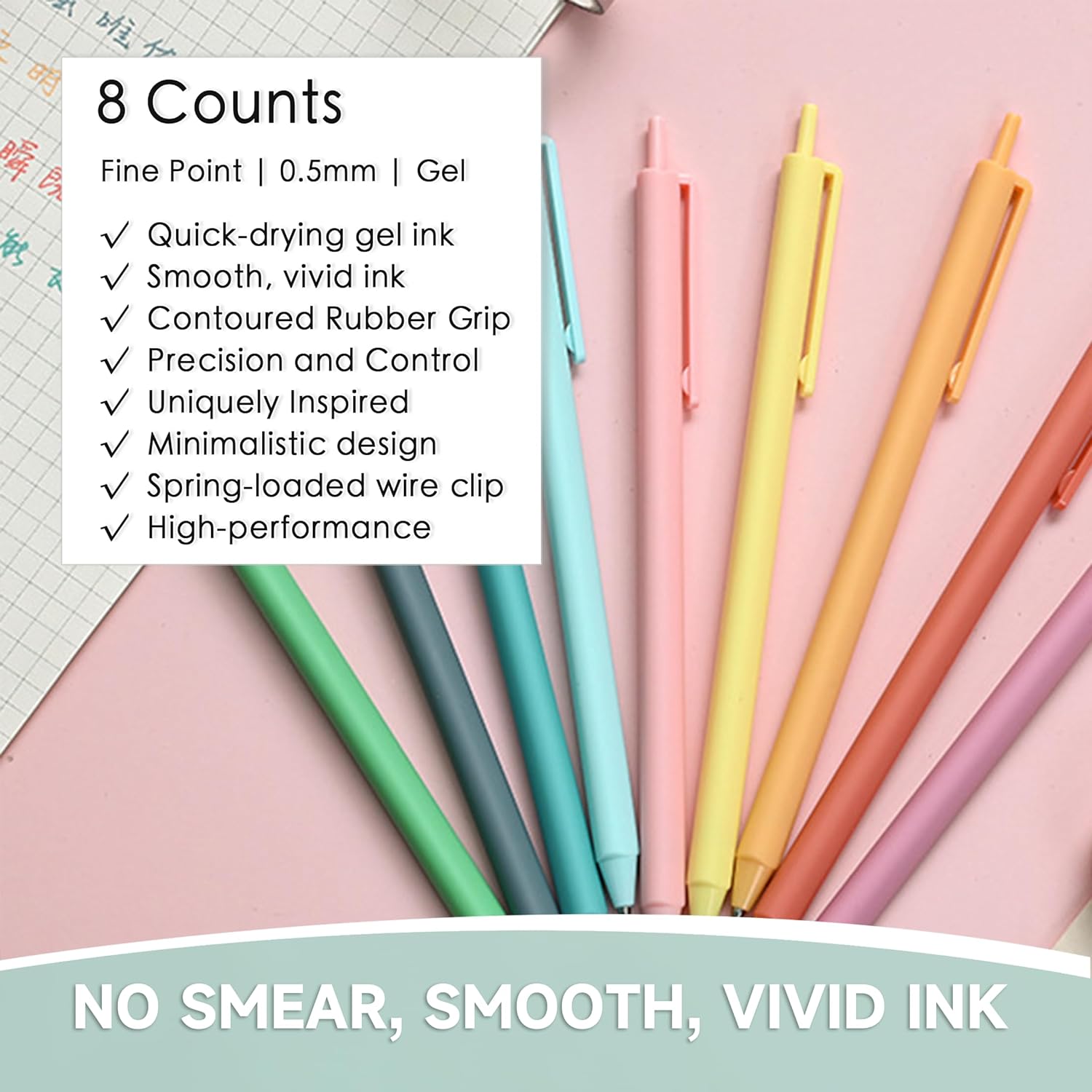 VEMTONA Bolígrafos de gel de colores, punta fina (0.020 pulgadas), con 9 colores de tinta múltiple, bolígrafos retráctiles de escritura con punta