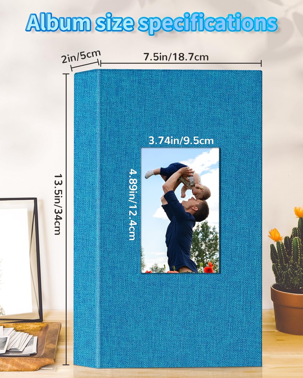 Álbum de fotos de 4 x 6 pulgadas con 300 bolsillos, álbumes de fotos deslizables, cubierta de lino, libro de recuerdos con ventana frontal, página