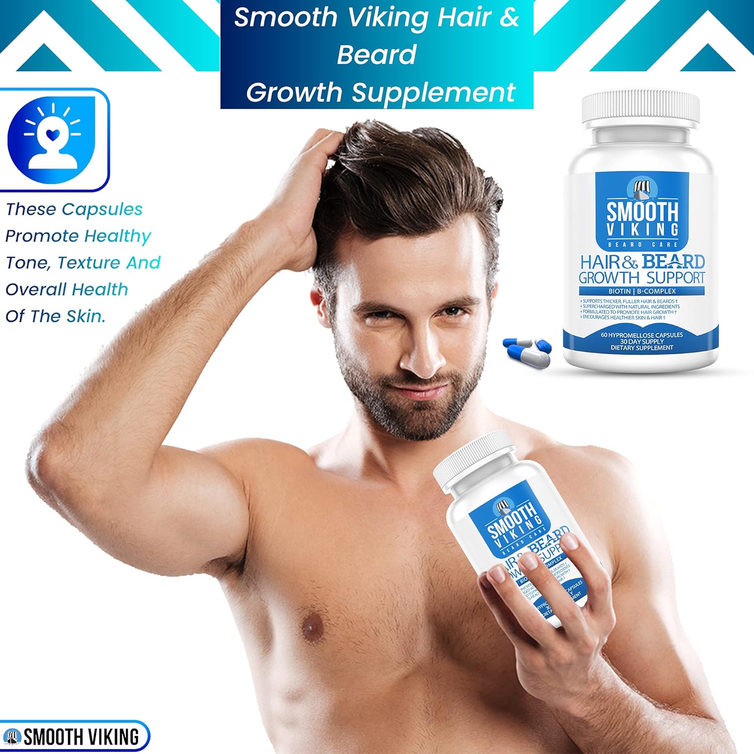 Suplemento para el crecimiento de la barba, vitaminas para el crecimiento del cabello para hombres (60 cápsulas), 5000 MCG de biotina y DHT