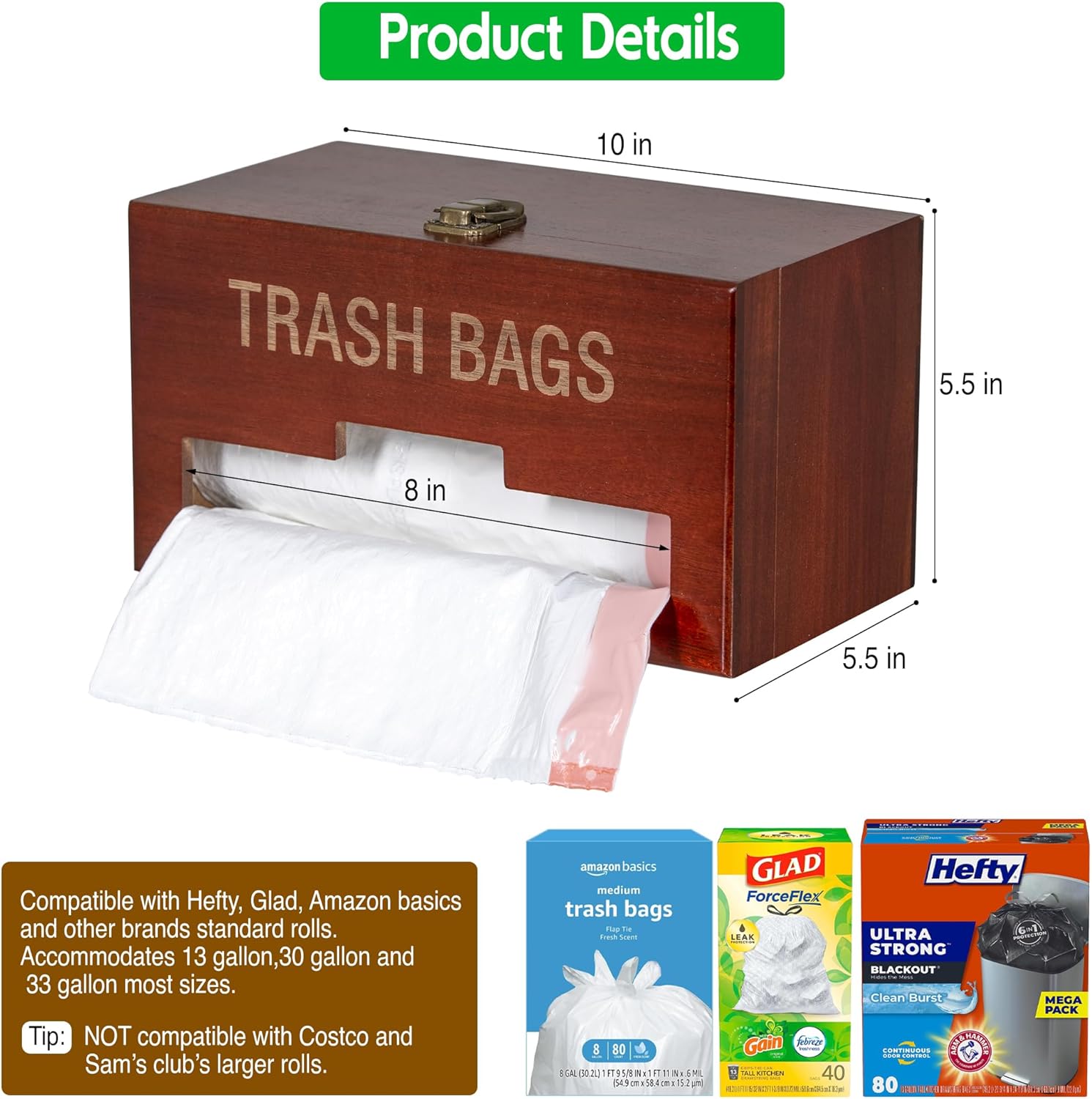 Dispensador de bolsas de basura Dispensador de bolsas de basura montado en la pared Soporte de rollo para encimera, almacenamiento y organización