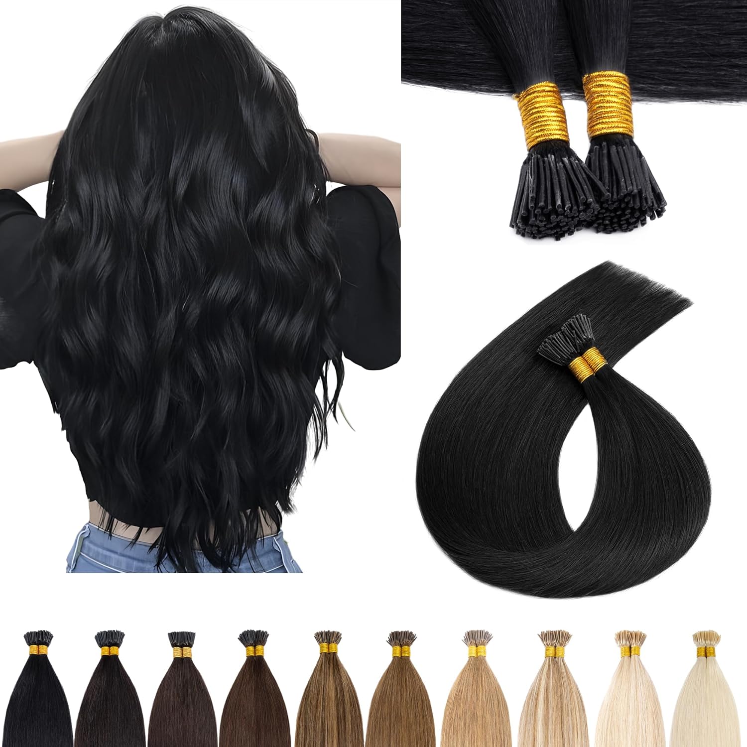 SEGO I Tip – Extensiones de cabello humano real, queratina preunida, microperlas de punta, balayage, extensiones de cabello lacio y sedoso, 100
