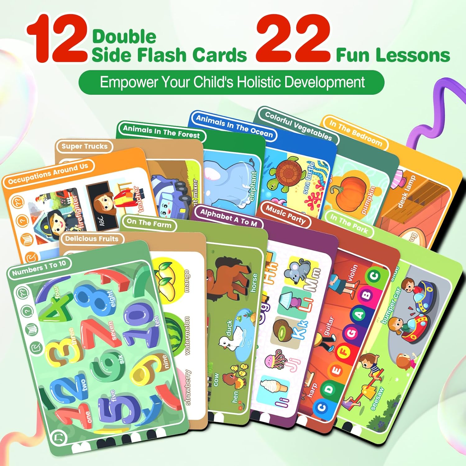 Play & Learn Pad – Tarjetas didácticas parlantes juguetes de aprendizaje con 22 lecciones divertidas para niños y niñas, tableta educativa para