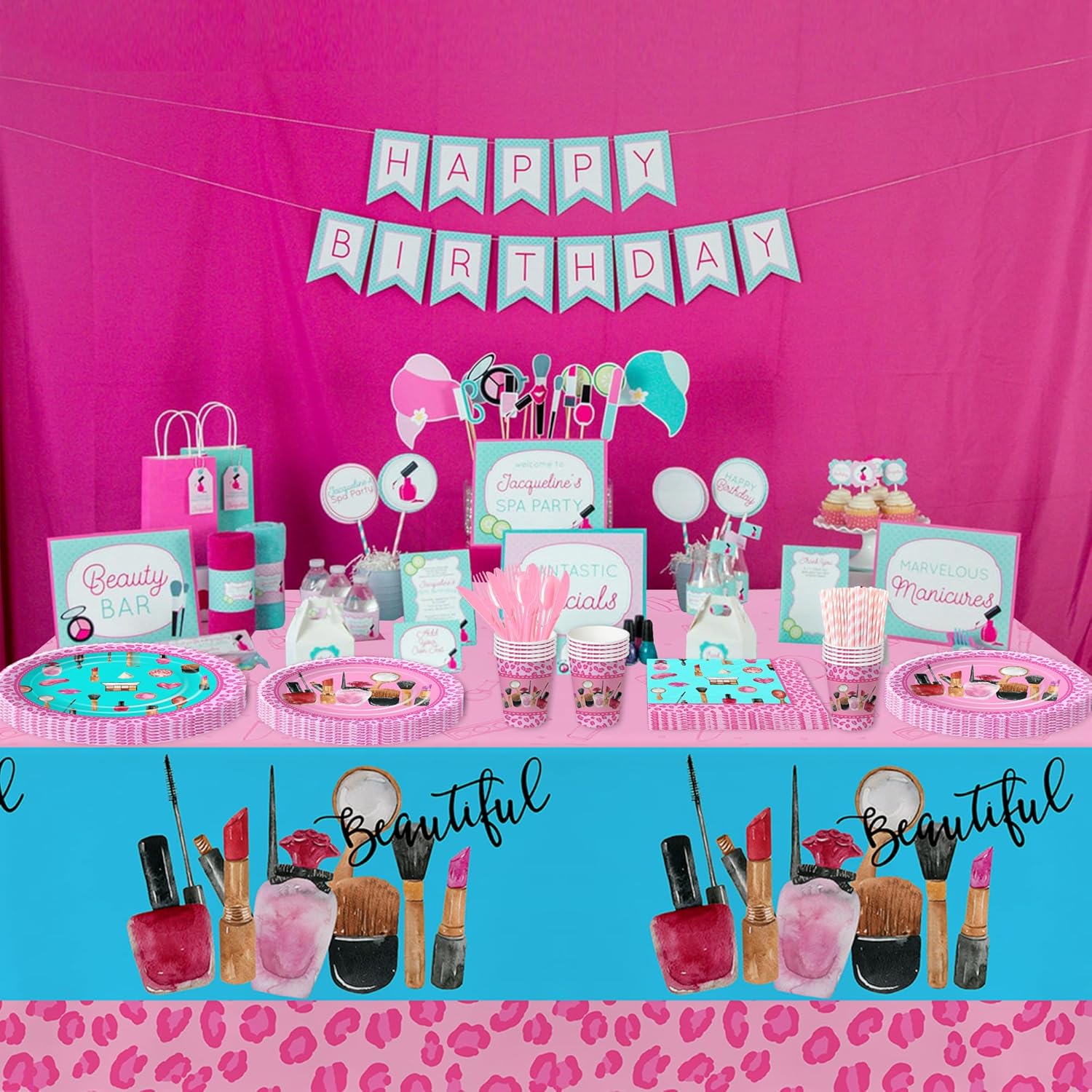 Vajilla de decoración de fiesta de spa para niñas, suministros de fiesta de cumpleaños de maquillaje de spa, plato de fiesta de spa, servilleta,
