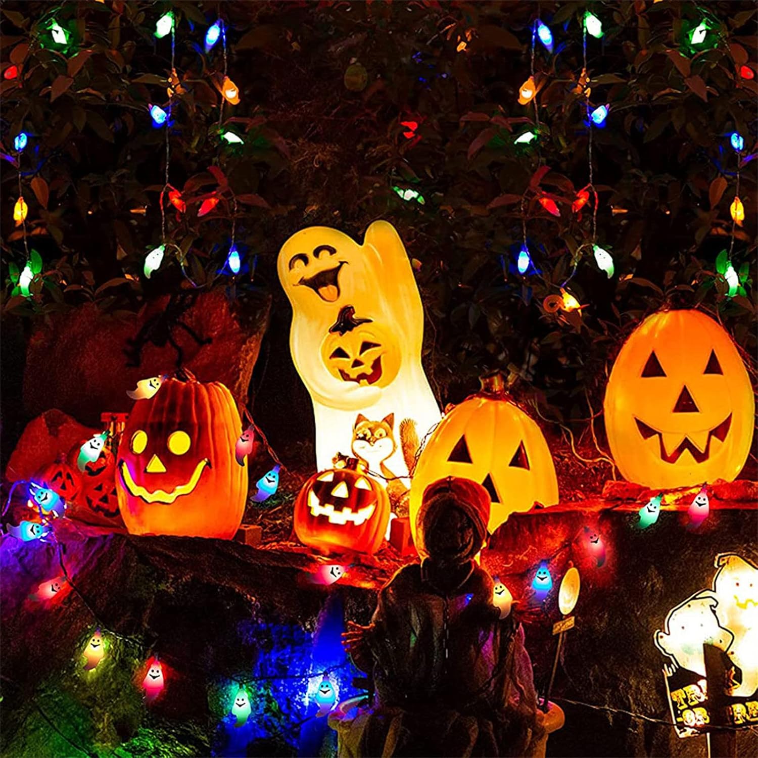 Luces de Halloween, decoraciones de Halloween, luces LED de fantasma, calabaza para decoración de Halloween, interiores y exteriores, fiesta de