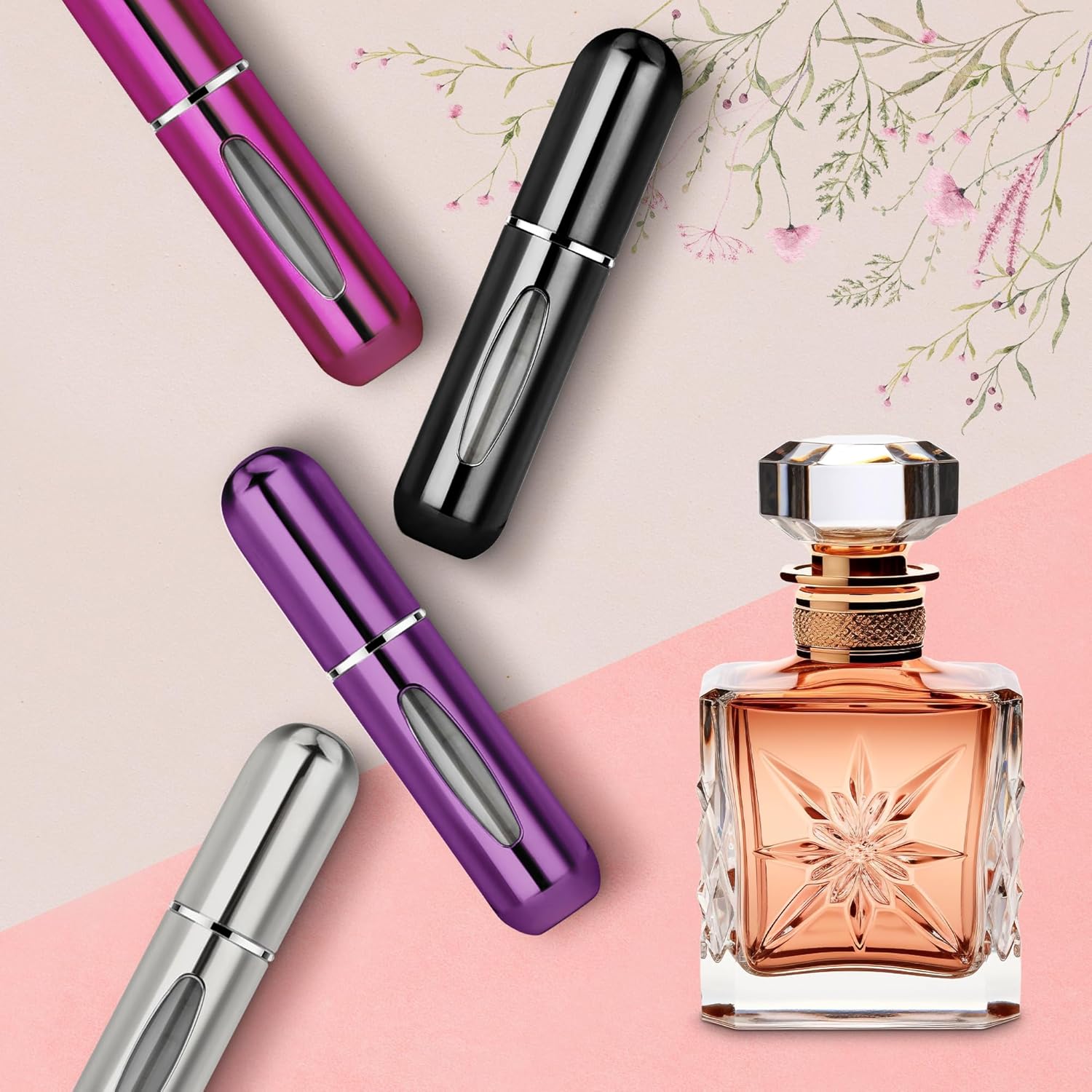 Juego de atomizador de perfume de viaje, mini botella portátil recargable de 0.2 fl oz para perfumes y fragancias, estuche de bomba de aroma para