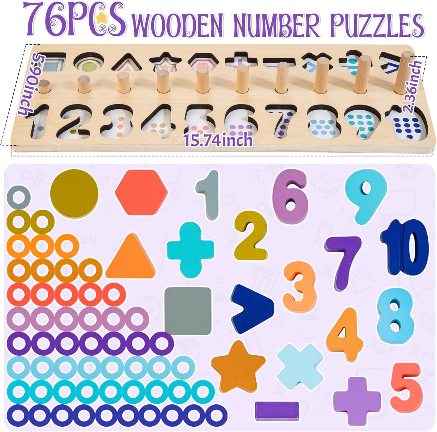 Rompecabezas de números de madera para niños pequeños, juguetes Montessori para niños y niñas de 3, 4 y 5 años, juego de conteo de apilamiento de