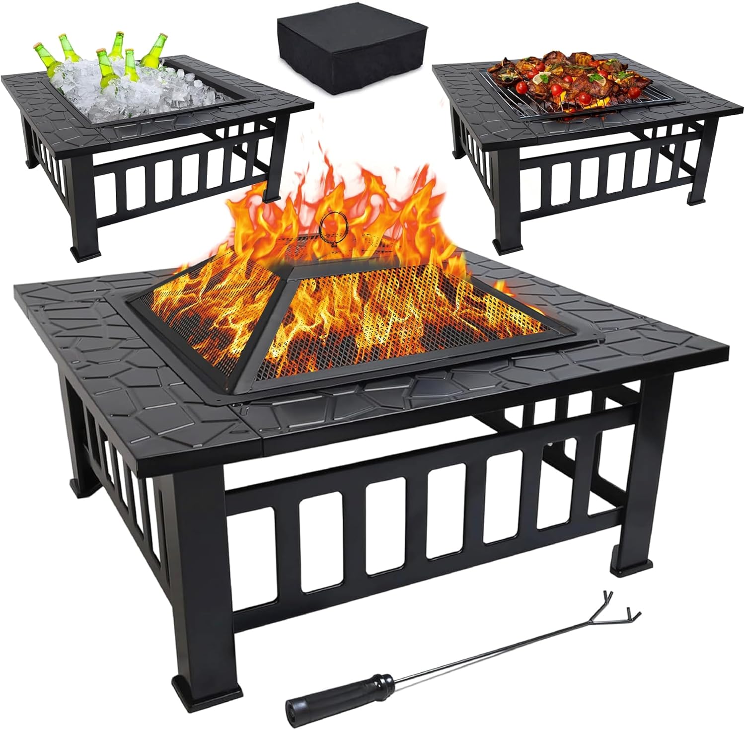 GasOne – Chimenea para exteriores de 32 pulgadas, fogatas de metal para patio exterior con pantalla de chimenea, mesa elegante y moderna para