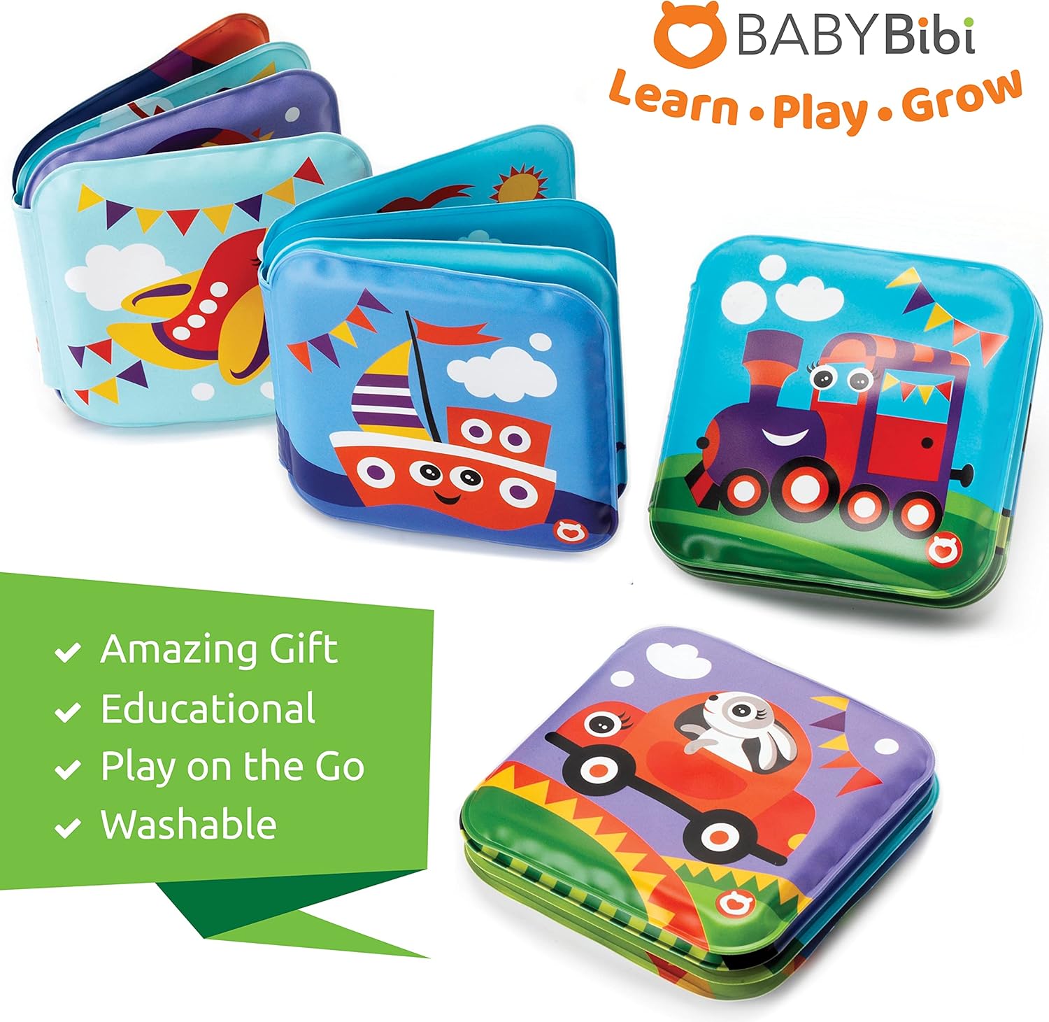 Libros flotantes de baño para bebés, libros de baño con temática de transporte para bebés, bebés, juguetes de baño impermeables y sin moho para