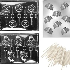 Moldes de chocolate para dulces y piruletas de Halloween con 36 palitos de paletas para celebración de fiestas y decoración. Poner en cupcakes Moldes de chocolate para dulces y piruletas de Halloween con 36 palitos de paletas para celebración de fiestas y decoración. Poner en cupcakes