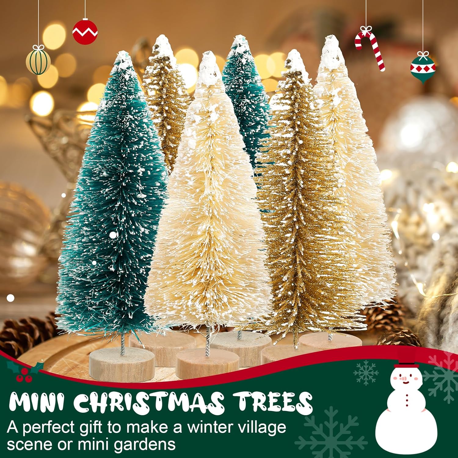 Yuxung 24 mini botellas de árbol de Navidad de 4 pulgadas, árboles artificiales de sisal esmerilado con base de madera para decoración de Navidad y