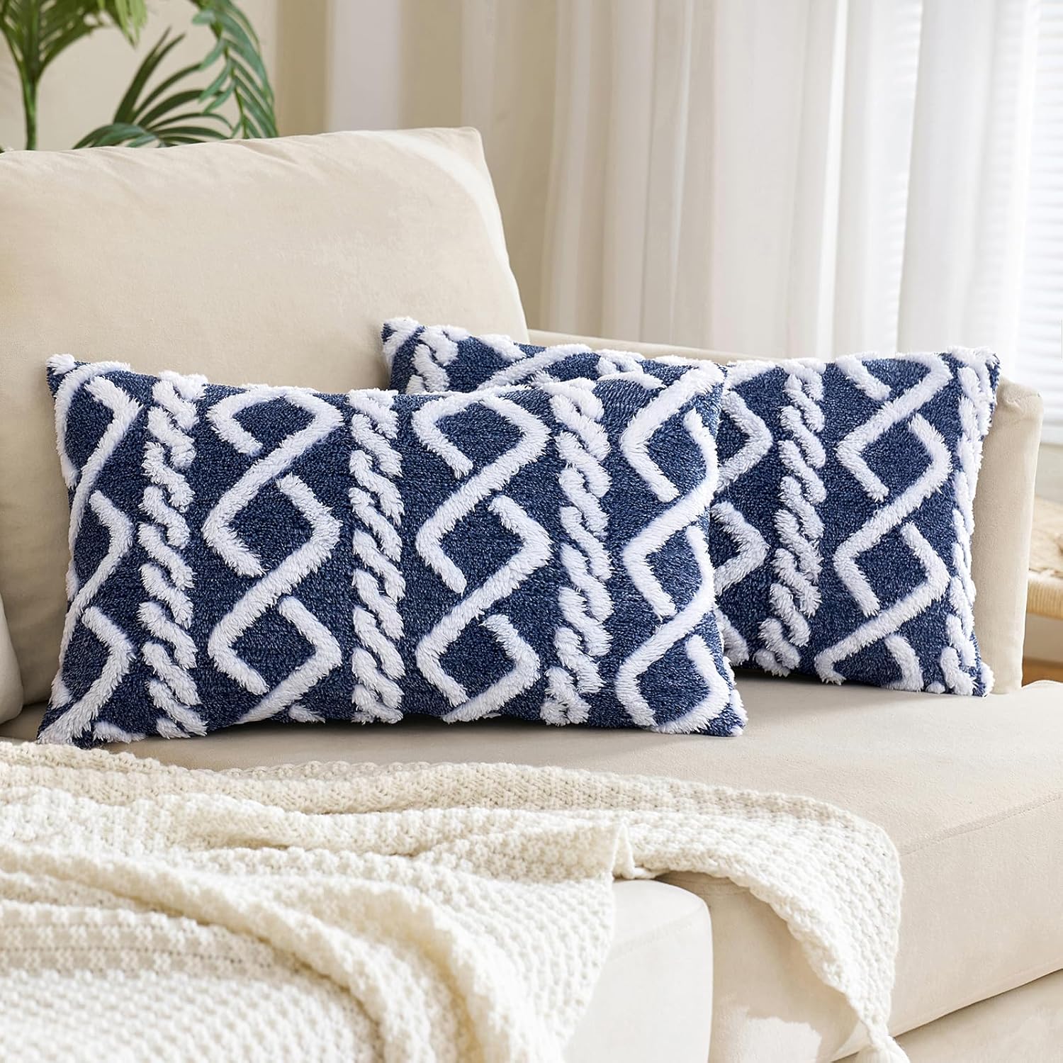 EMEMA Fundas de almohada decorativas de lana sintética, fundas de cojín rectangulares de forro polar corto suave y mullido, fundas de almohada