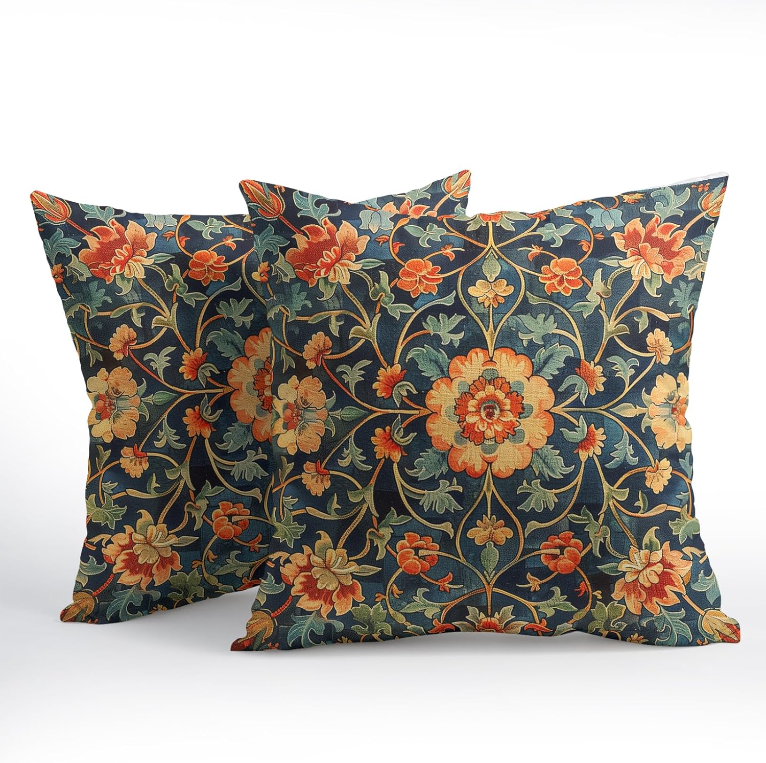 Kawani Juego de 2 fundas de almohada florales vintage de 18 x 18 pulgadas, diseño de flores botánicas antiguas con patrón de tapiz, fundas de