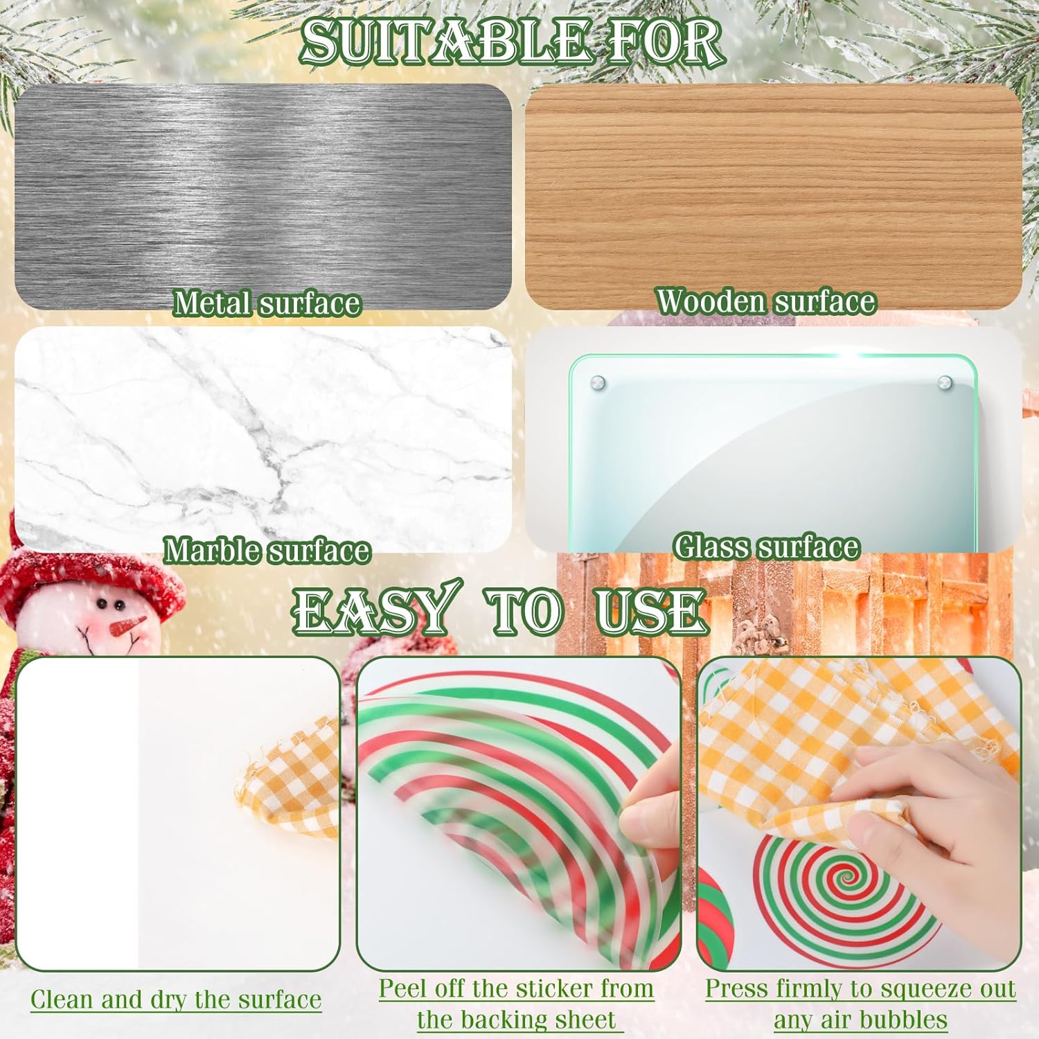 4 hojas de calcomanías de pared de Navidad, calcomanías de decoración de Navidad, decoraciones de Navidad extraíbles, decoración interior del hogar
