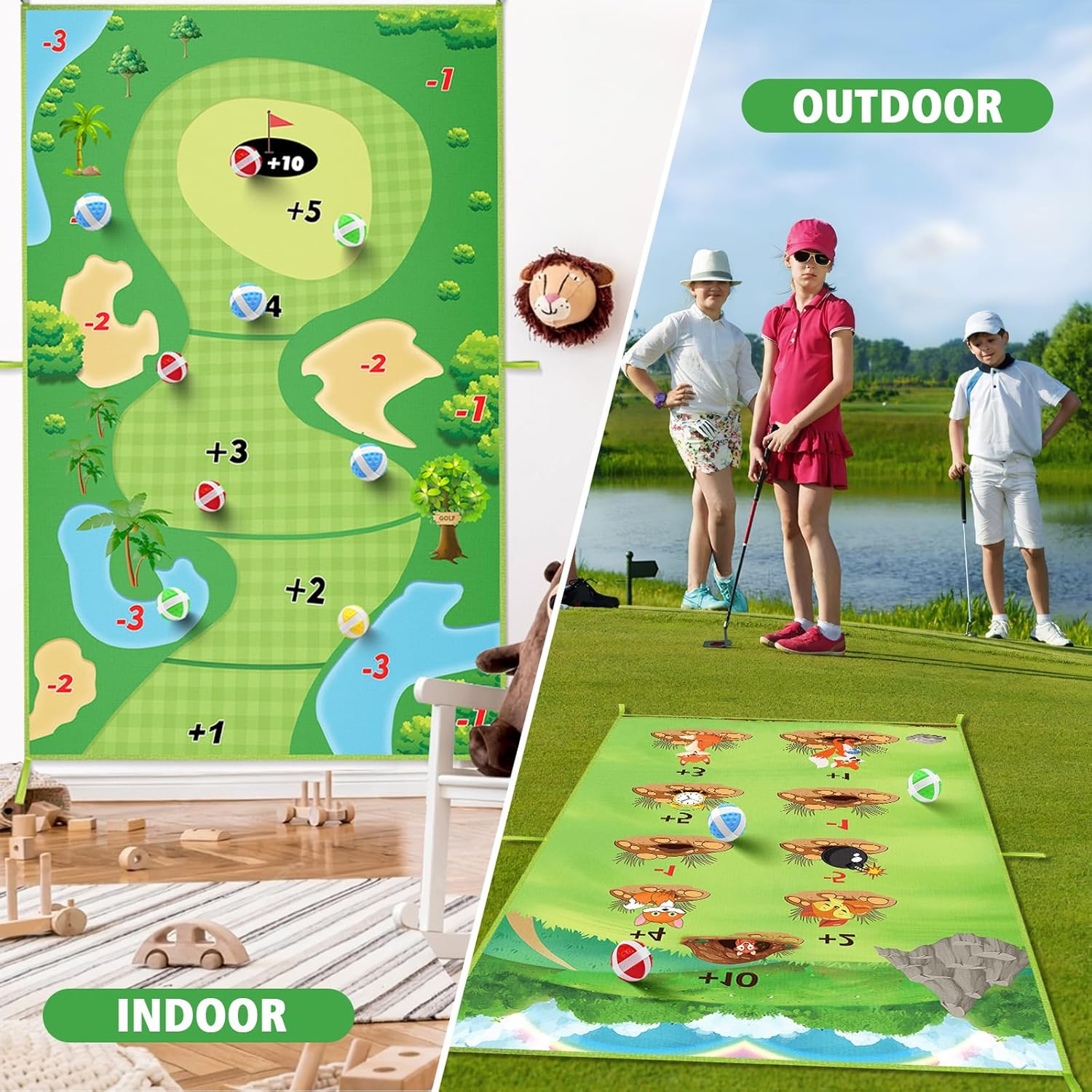 Alfombrilla de golf casual de 6 pies x 4 pies, tapete de juego de golf para adultos y niños, juego de golf para interiores y exteriores, patio