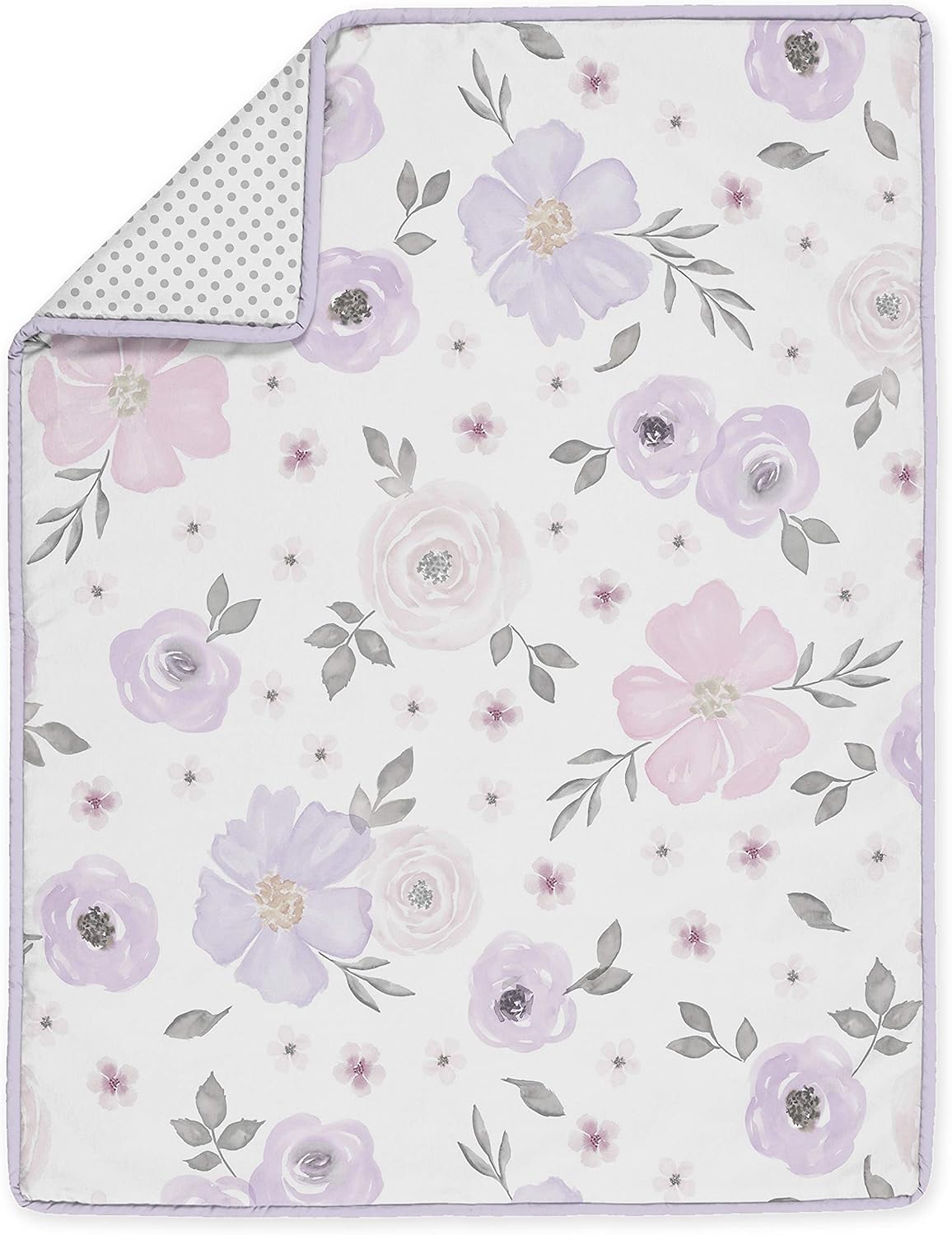 Sweet Jojo Designs Juego de ropa de cama de cuna de bebé de color morado lavanda bohemio floral para bebé, cuarto de bebé, manta para recién