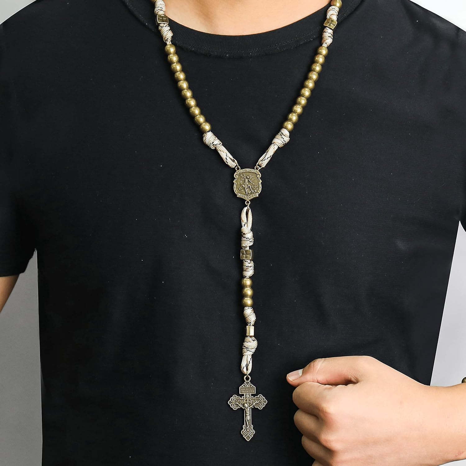 Nazareth Store Juego de rosarios de cuerda de paracaídas, collar de rosario resistente y rosario de una década con cordón fuerte y pesado con San