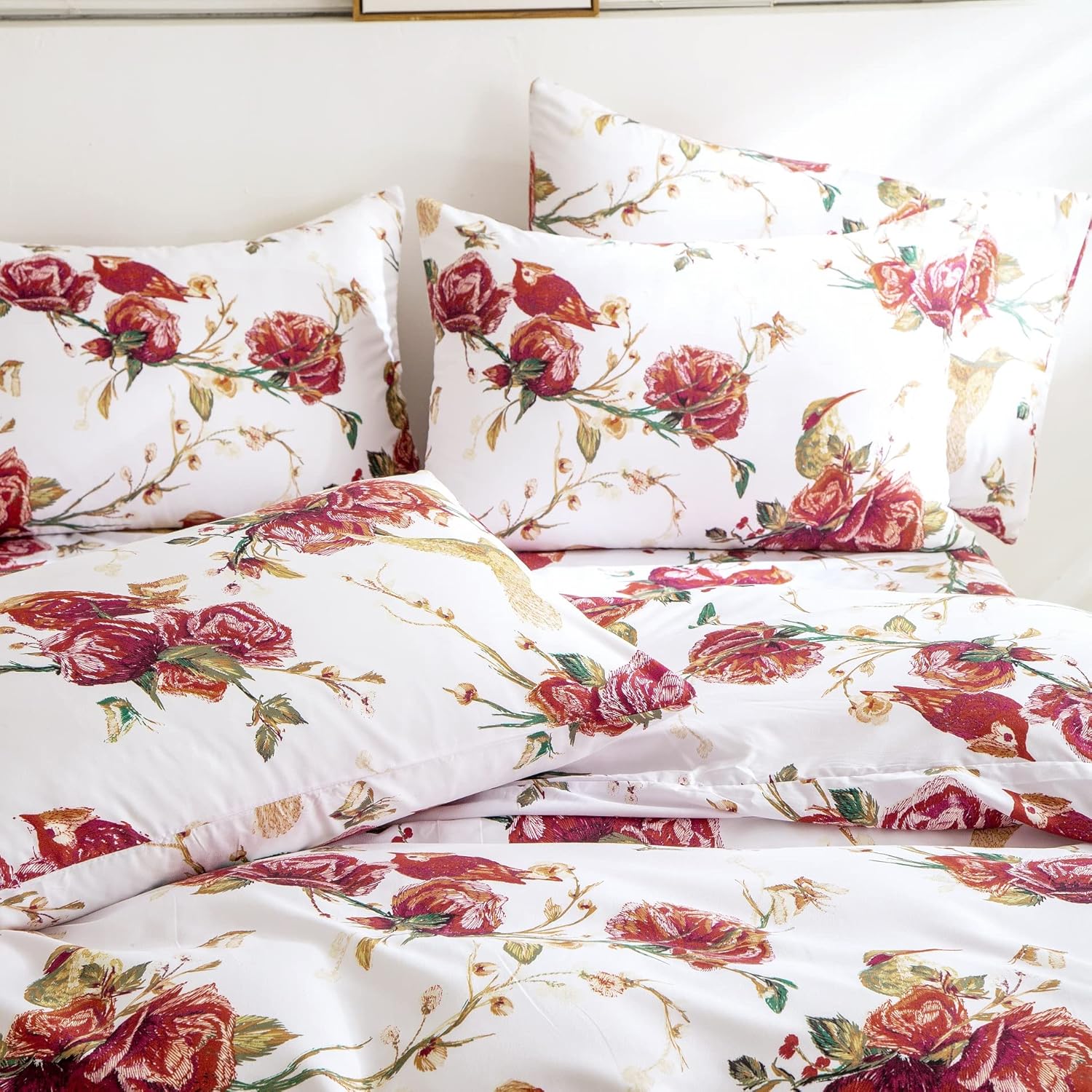 Tache – Juego de 2 fundas de almohada de microfibra rústica, diseño floral, color rojo y blanco, 20 x 36 pulgadas, diseño de colibríes, color