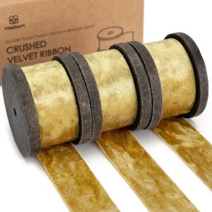 Vitalizart Juego de cintas de terciopelo de 1 pulgada x 9 yardas, carrete de madera de lujo dorado, cintas de terciopelo de doble cara para árbol de Vitalizart Juego de cintas de terciopelo de 1 pulgada x 9 yardas, carrete de madera de lujo dorado, cintas de terciopelo de doble cara para árbol de