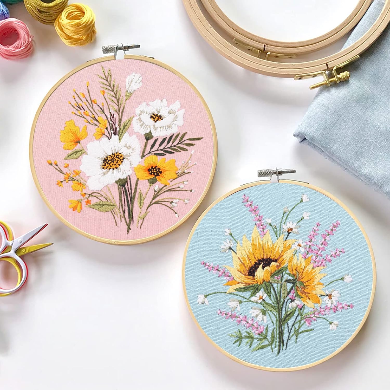 Santune Paquete de 4 bordados de flores para principiantes y adultos, kits de punto de cruz para principiantes bordado a mano con patrones de