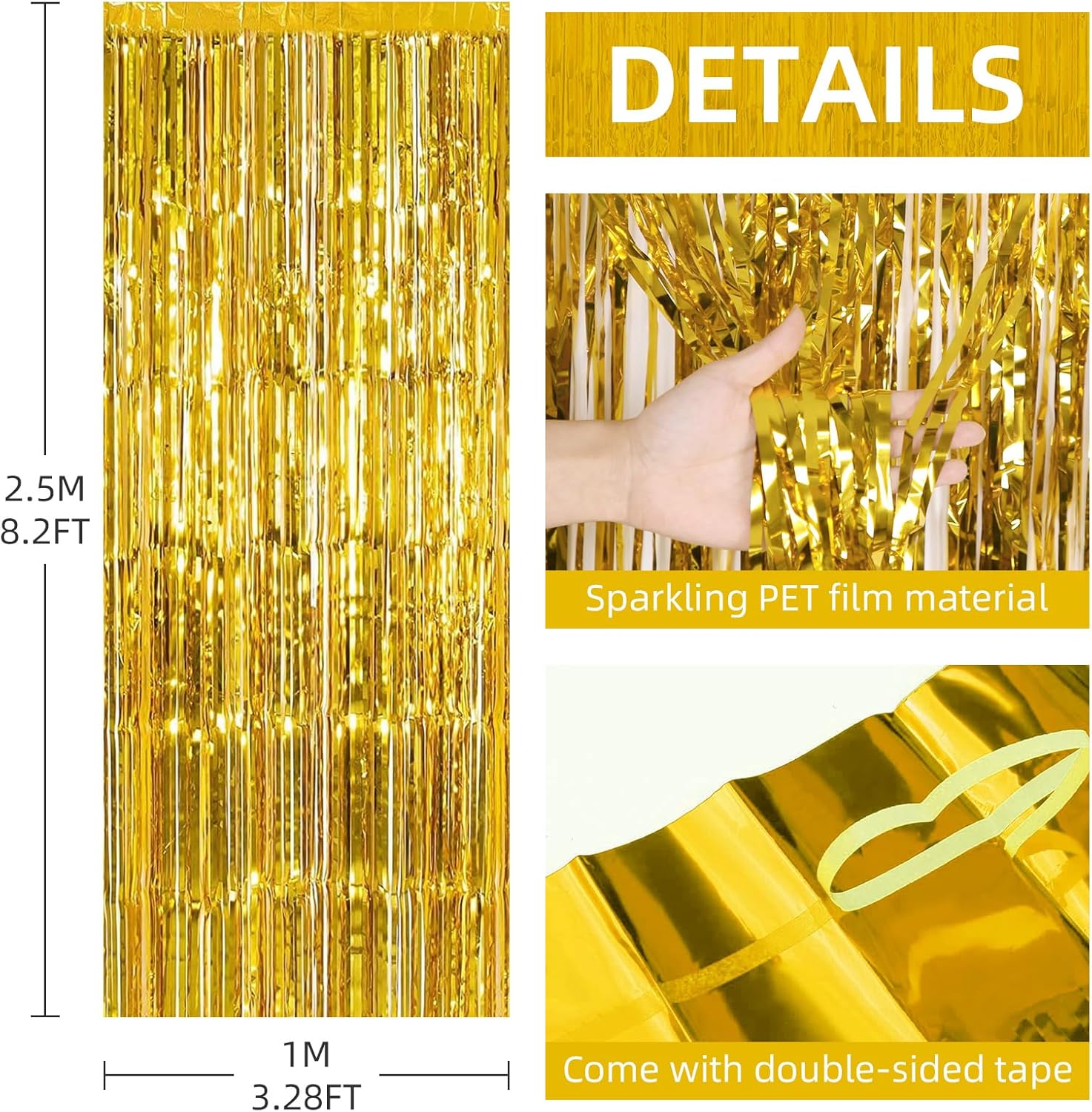 Paquete de 6 cortinas de fondo de flecos de papel de aluminio, 3.28 x 8.2 pies, serpentinas de oropel dorado, cortinas de flecos metálicos de oropel