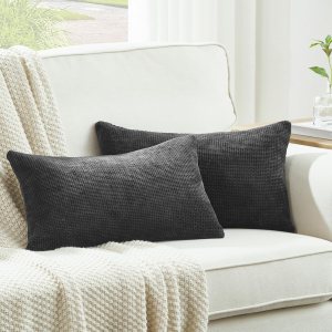 WLNUI Juego de 2 fundas de almohada lumbares negras de 12 x 20 pulgadas, lujosas fundas de almohada de felpilla decorativas rectangulares oblongas WLNUI Juego de 2 fundas de almohada lumbares negras de 12 x 20 pulgadas, lujosas fundas de almohada de felpilla decorativas rectangulares oblongas