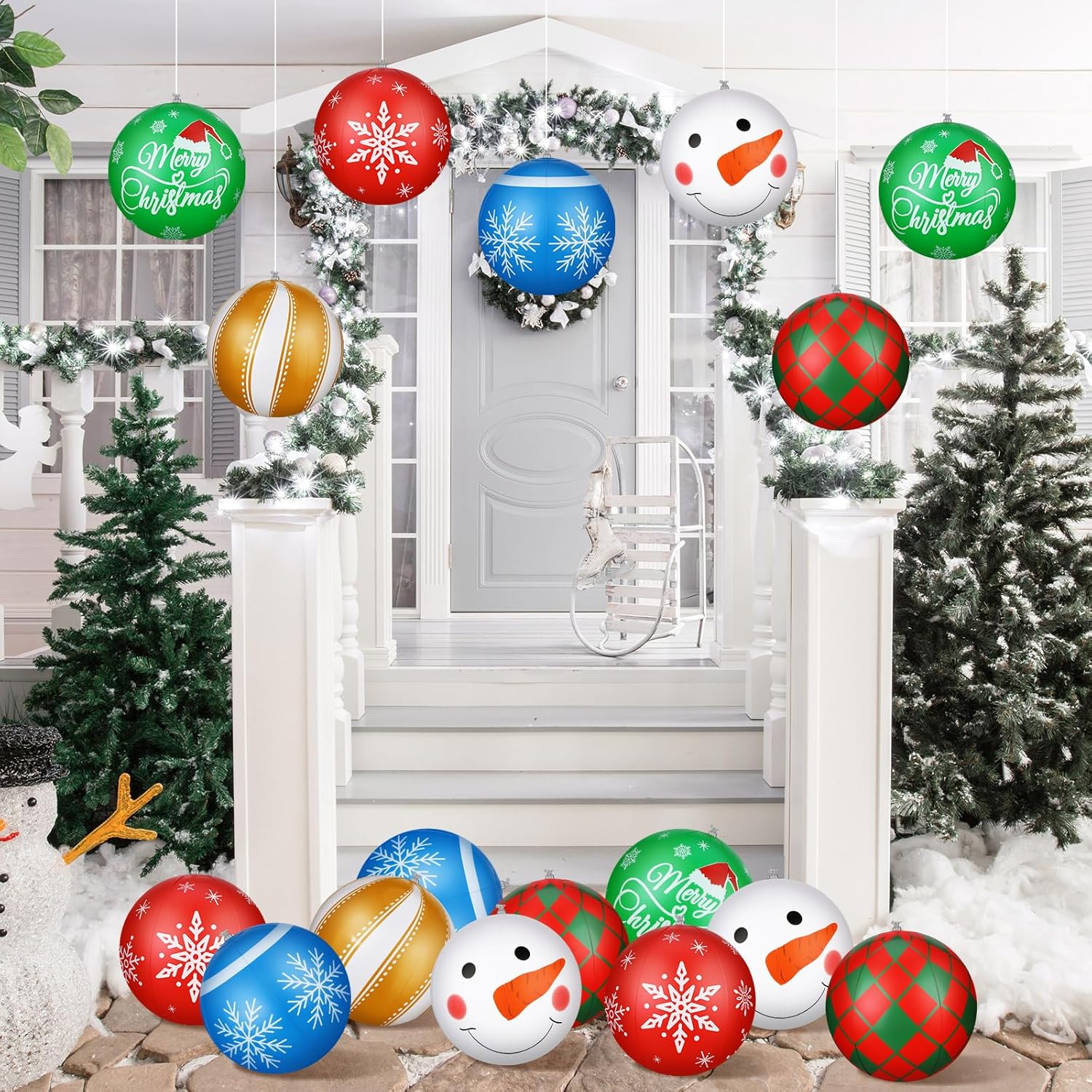 Jetec 18 bolas de Navidad inflables gigantes de 16 pulgadas de PVC para colgar en interiores y exteriores, adornos de Navidad para árbol, patio,