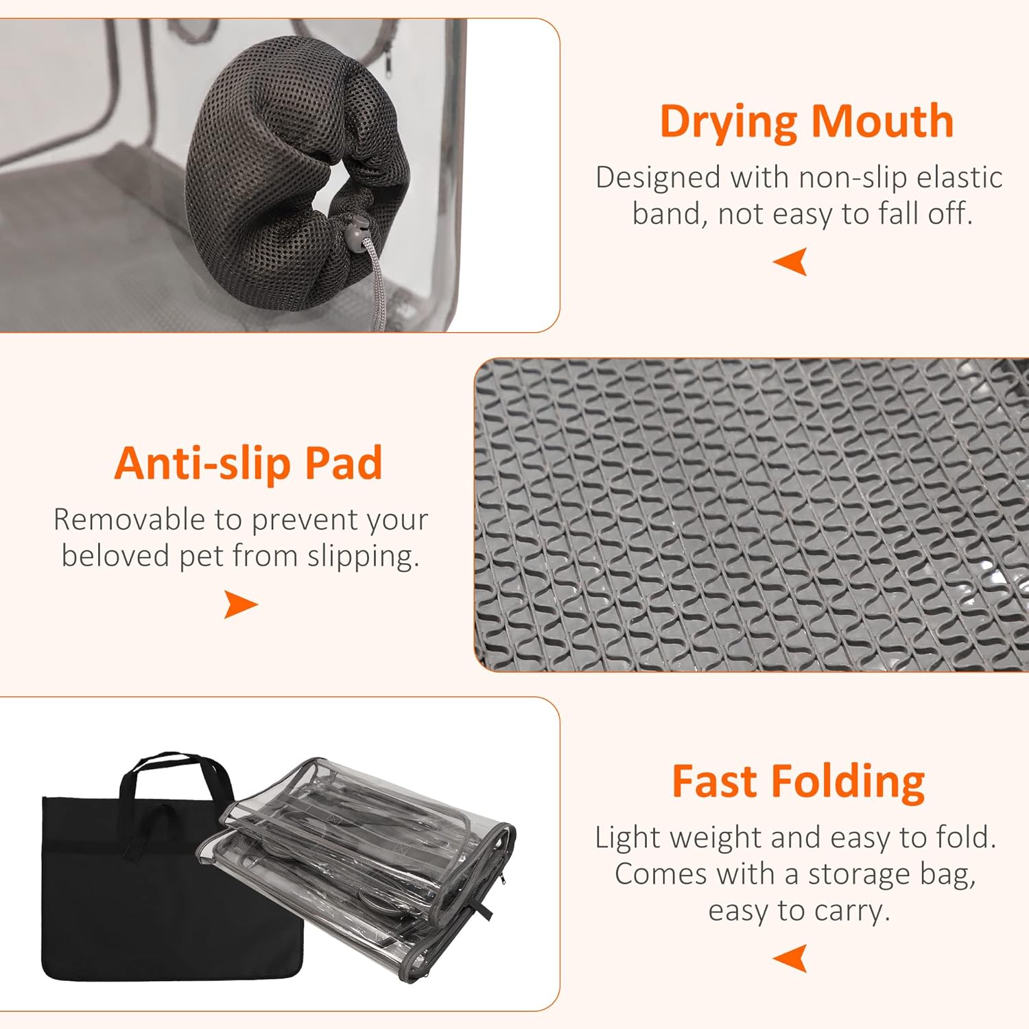Caja de secado de mascotas, sala de secado portátil para gatos, jaula plegable para secadora de jaula para perros con plástico PVC resistente
