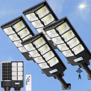 ZJOJO Farolas solares impermeables para exteriores, 6500 K, 10000 lúmenes, 448 LED, luces solares de estacionamiento del atardecer al amanecer, luz ZJOJO Farolas solares impermeables para exteriores, 6500 K, 10000 lúmenes, 448 LED, luces solares de estacionamiento del atardecer al amanecer, luz