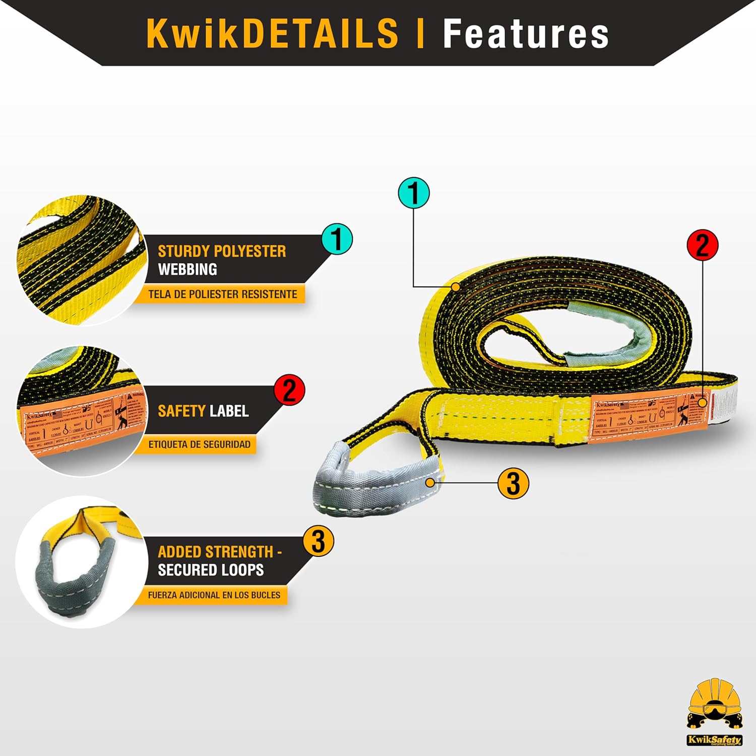 KwikSafety – Charlotte, NC – Mighty Sumo 2 “x 8′ Poly Web Sling 2 unidades Correa de elevación ASME OSHA  6400lbs Vertical 5100lbs Choker 12800lbs