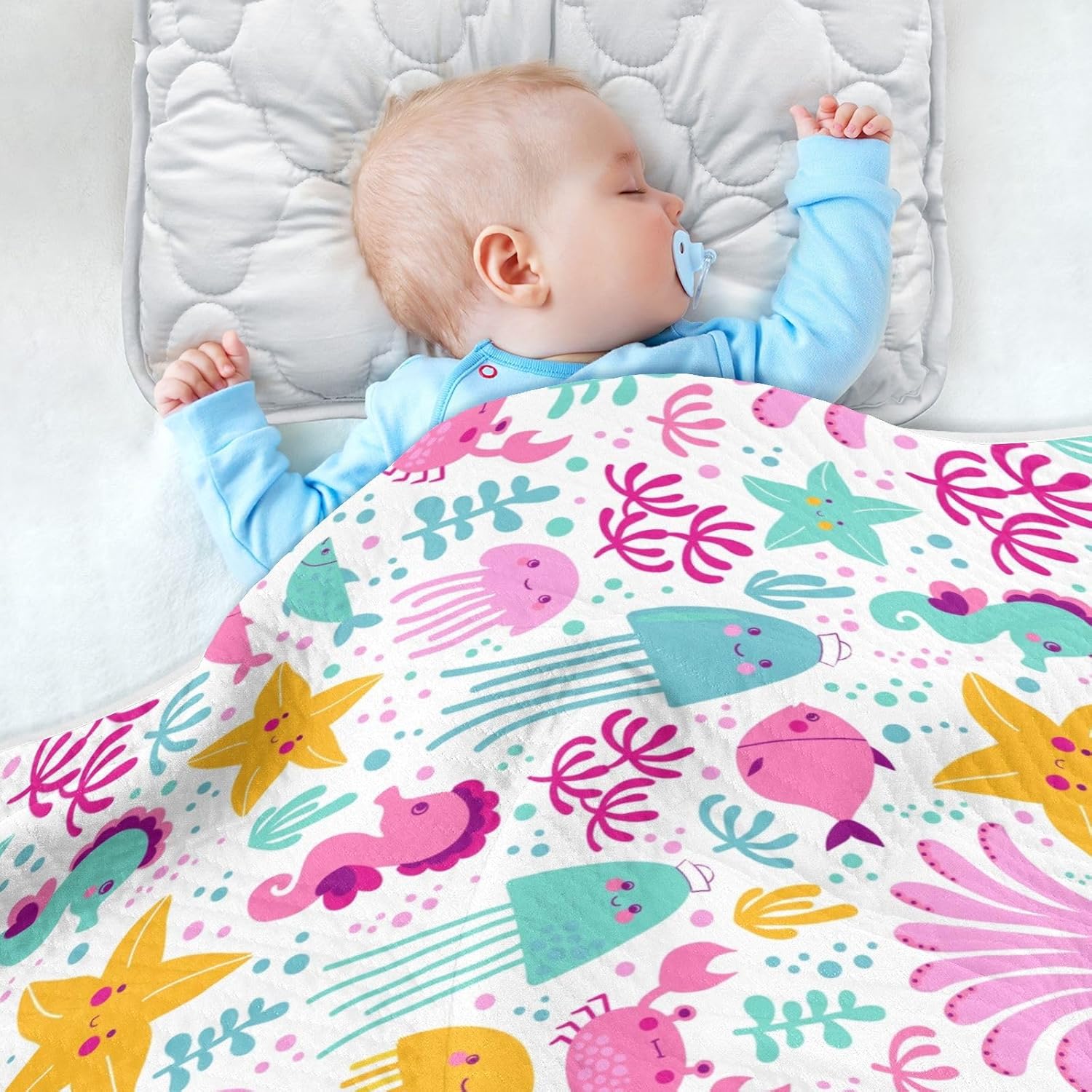Manta de muselina para bebés de animales oceánicos coloridos, pulpo, manta de muselina de algodón suave transpirable para guardería, unisex, niños y