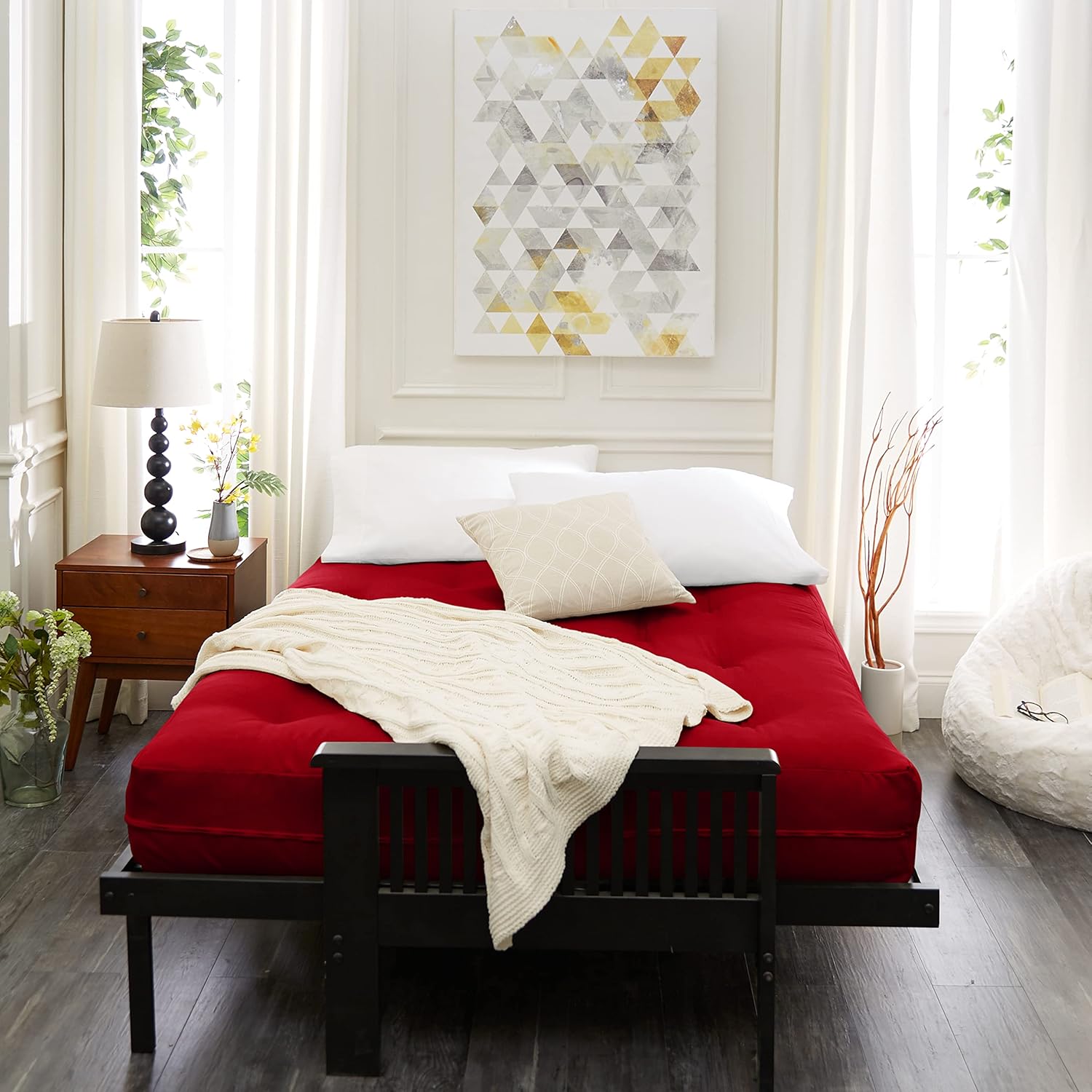 Trupedic x Mozaic – Colchón de futón estándar de tamaño matrimonial de 12 pulgadas (marco no incluido), rojo escarlata básico, ideal para
