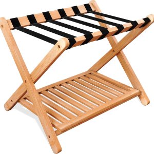 SMIBUY Portaequipajes, soporte plegable de bambú para maleta con estante de almacenamiento para habitación de invitados, dormitorio, hotel, SMIBUY Portaequipajes, soporte plegable de bambú para maleta con estante de almacenamiento para habitación de invitados, dormitorio, hotel,