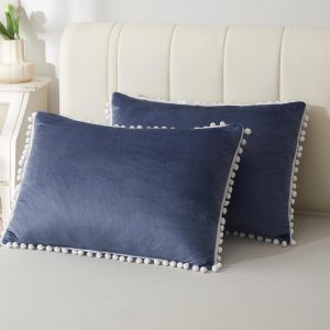 LIFEREVO Juego de 2 fundas de almohada de terciopelo suave con pompones, fundas de almohada decorativas con flecos, bonitas fundas de almohada con LIFEREVO Juego de 2 fundas de almohada de terciopelo suave con pompones, fundas de almohada decorativas con flecos, bonitas fundas de almohada con